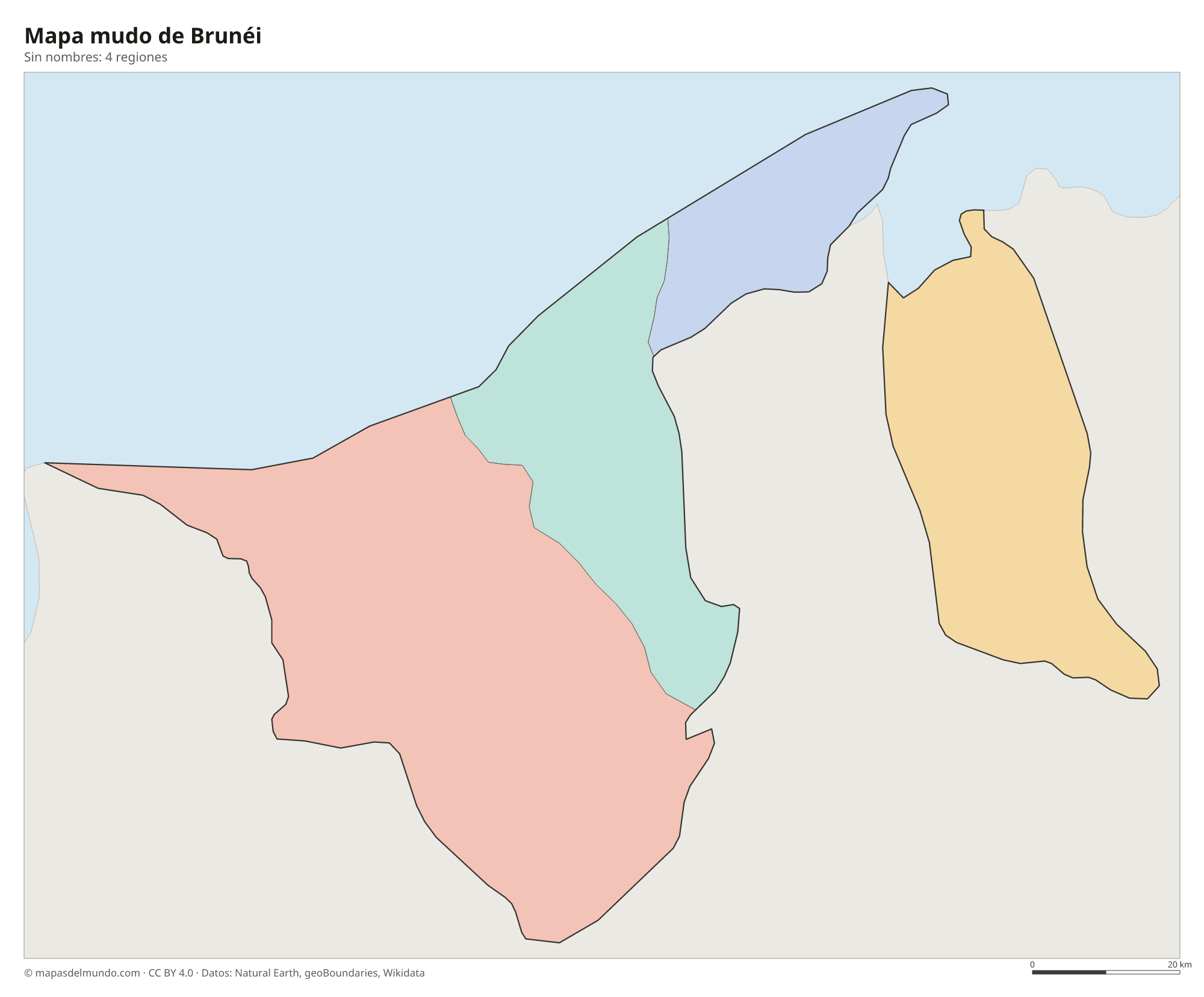 Mapa mudo de Brunéi sin nombres