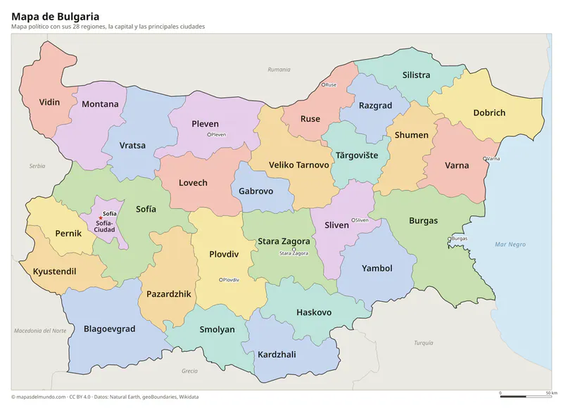 Mapa de Bulgaria