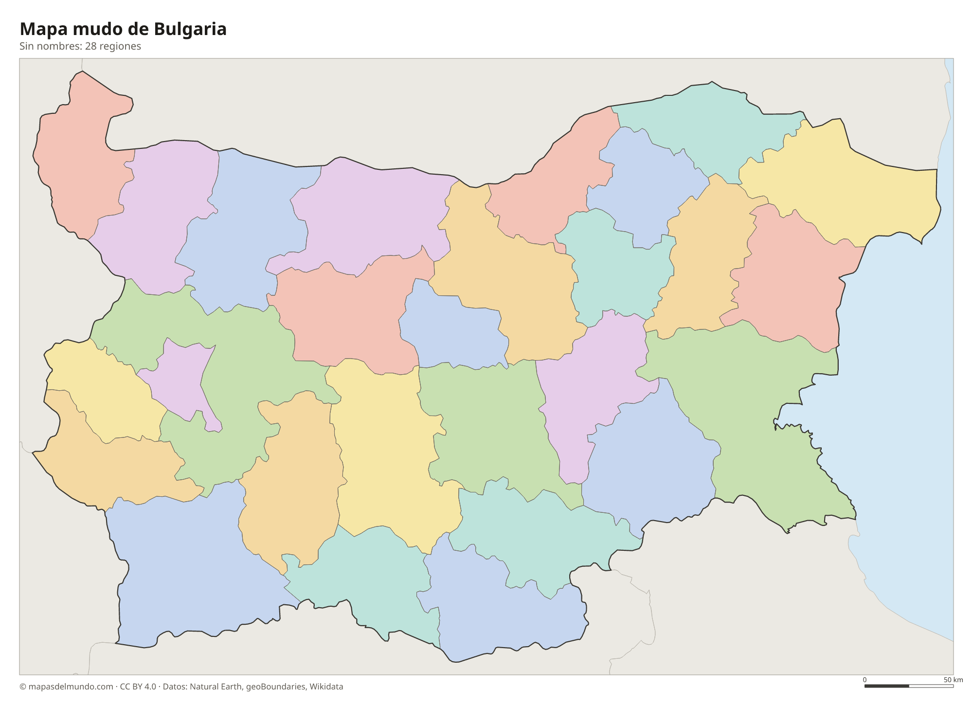 Mapa mudo de Bulgaria sin nombres