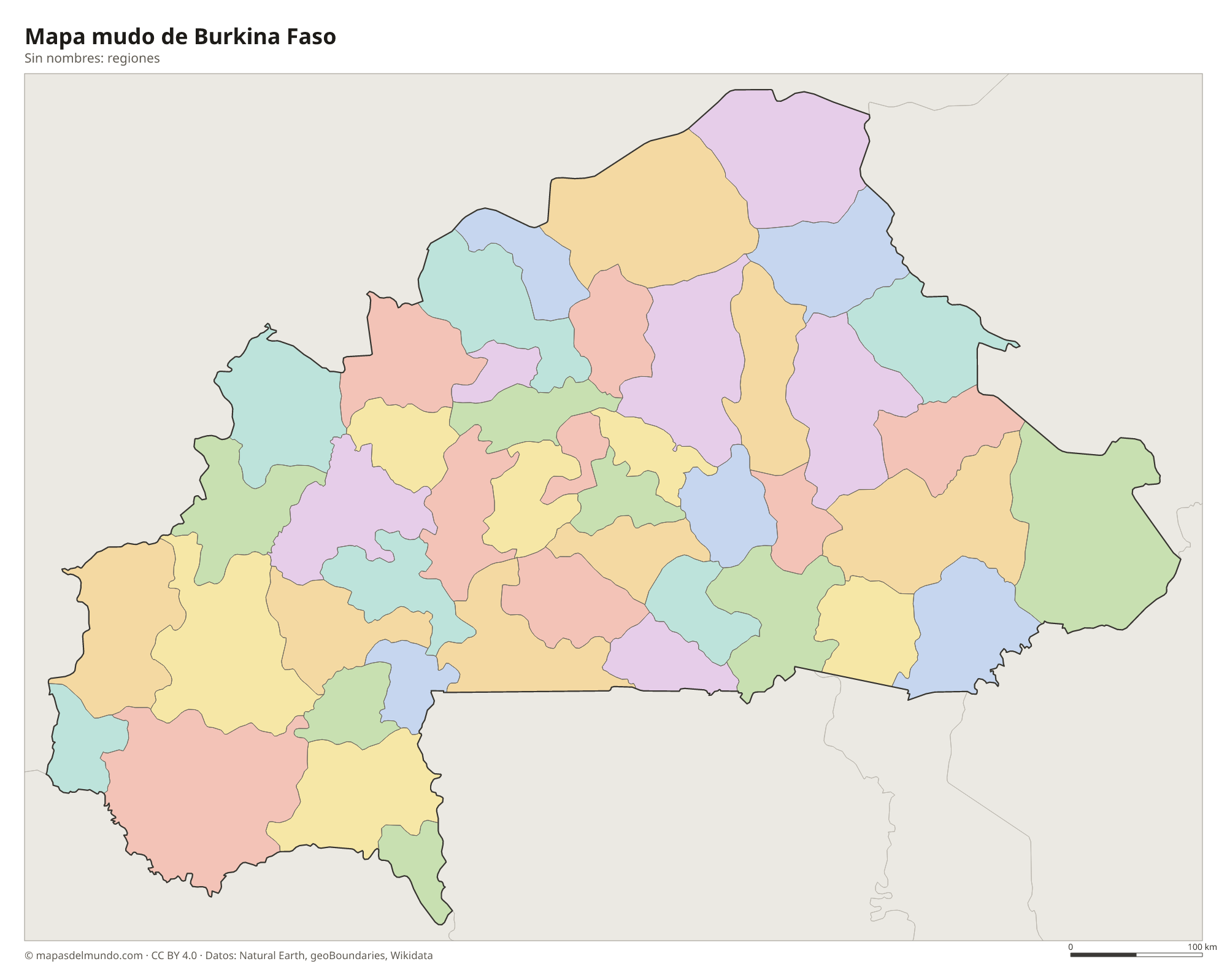 Mapa mudo de Burkina Faso sin nombres