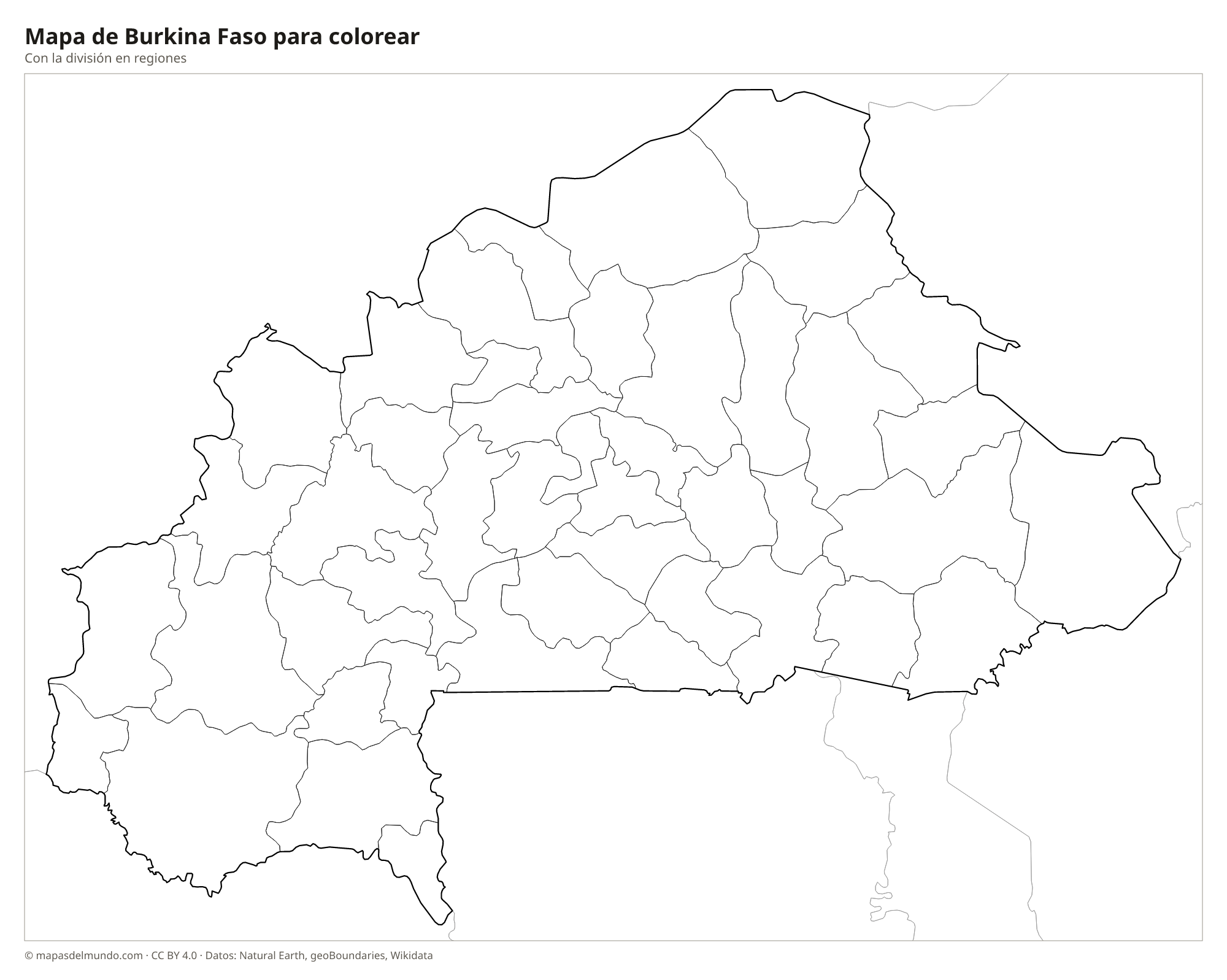 Mapa de Burkina Faso para colorear