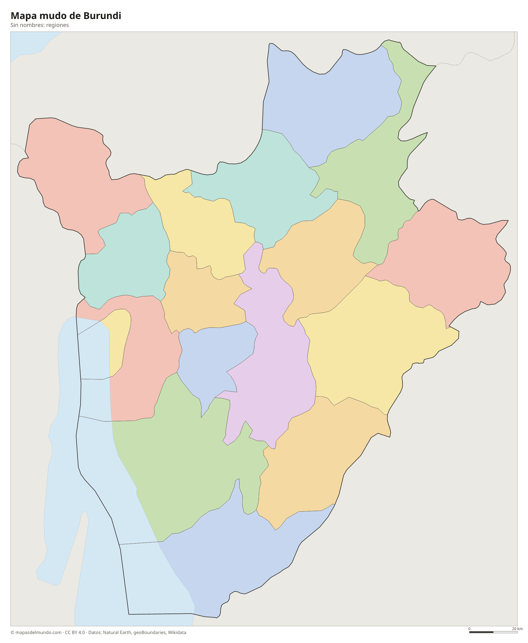 Mapa mudo de Burundi sin nombres