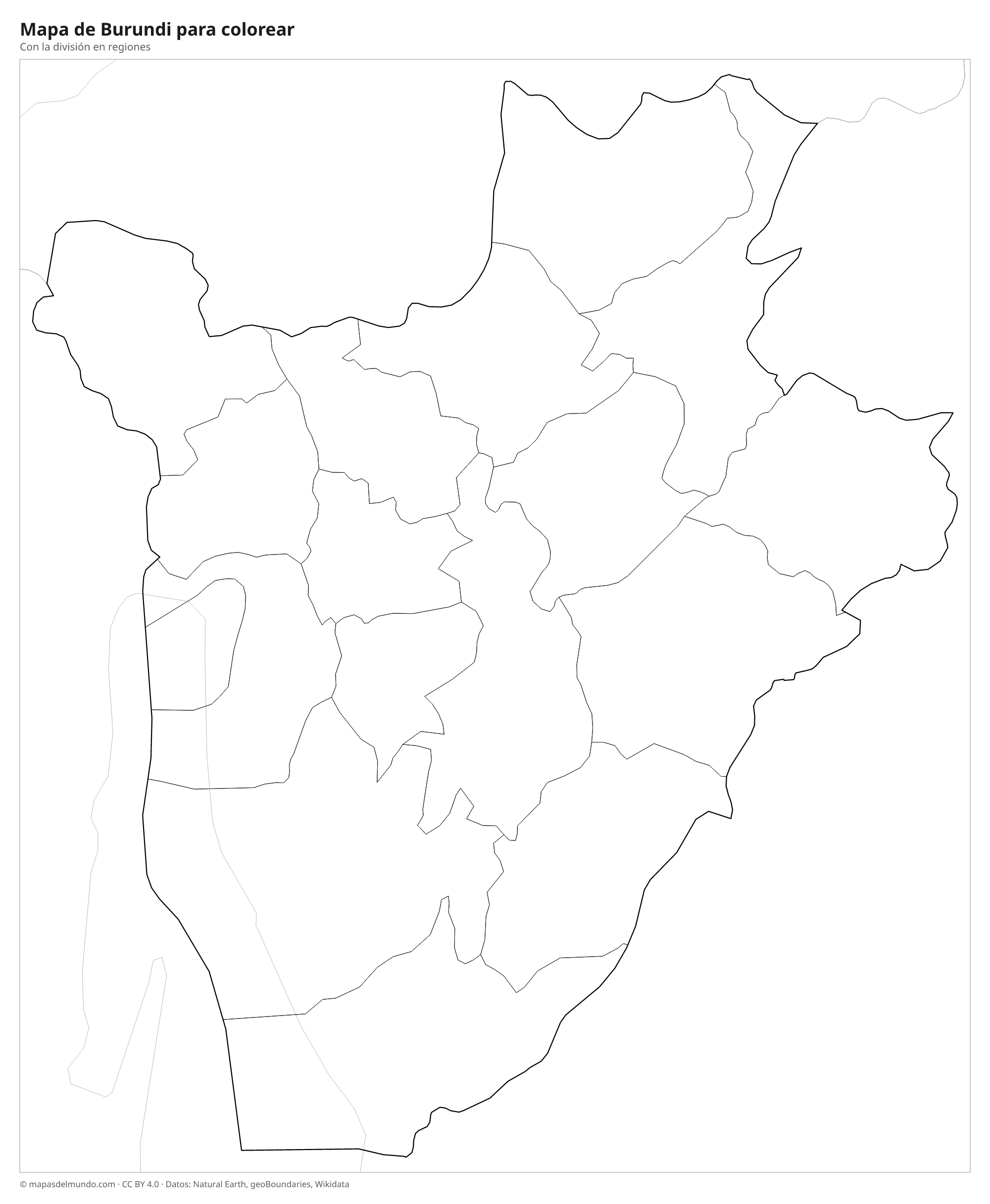 Mapa de Burundi para colorear