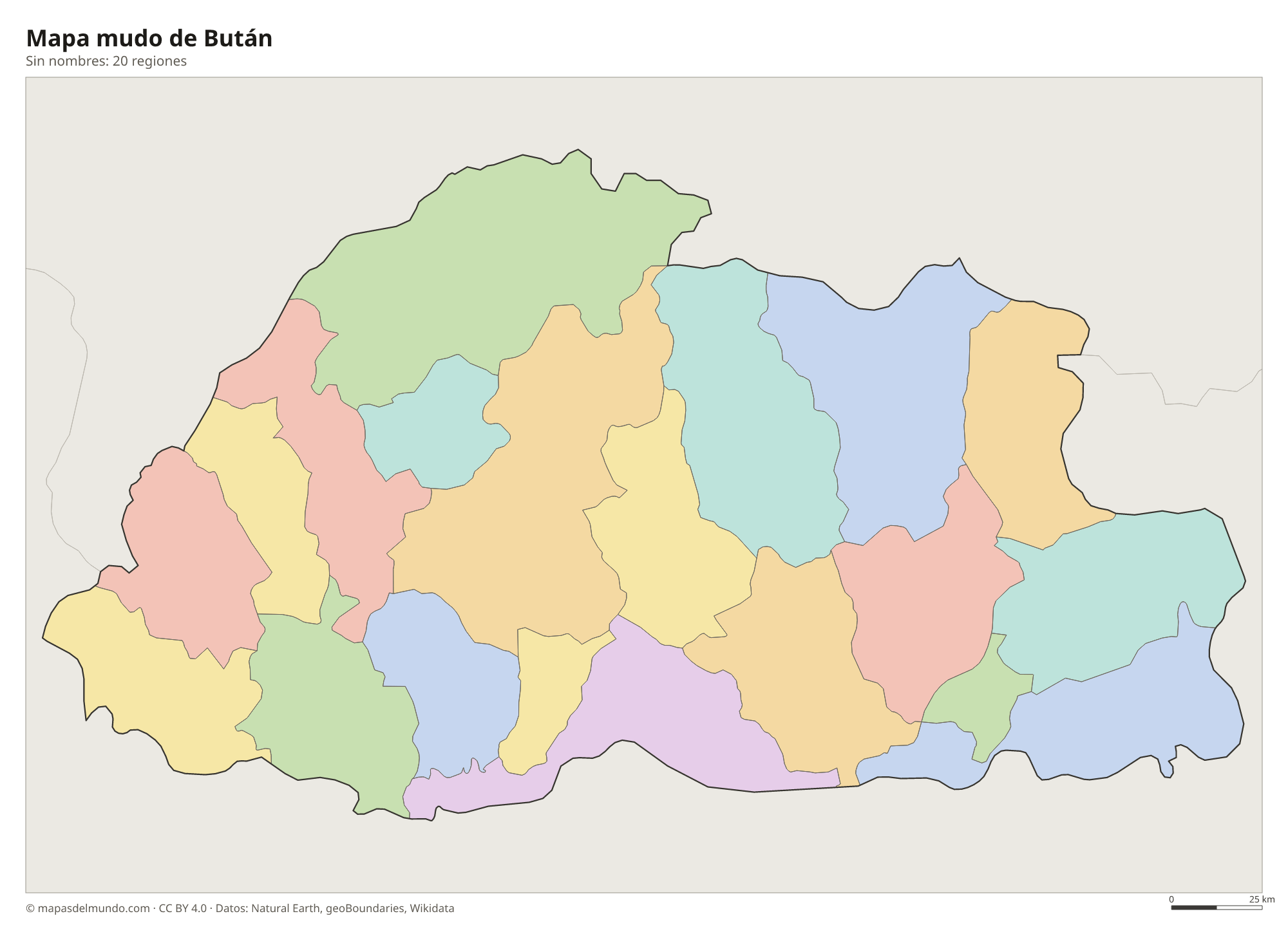 Mapa mudo de Bután sin nombres