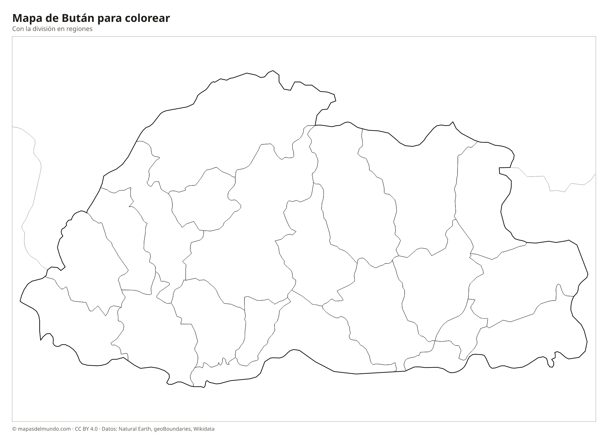 Mapa de Bután para colorear