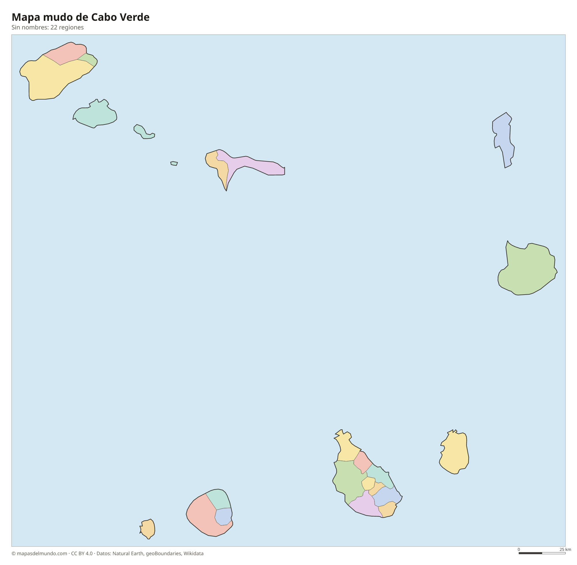 Mapa mudo de Cabo Verde sin nombres