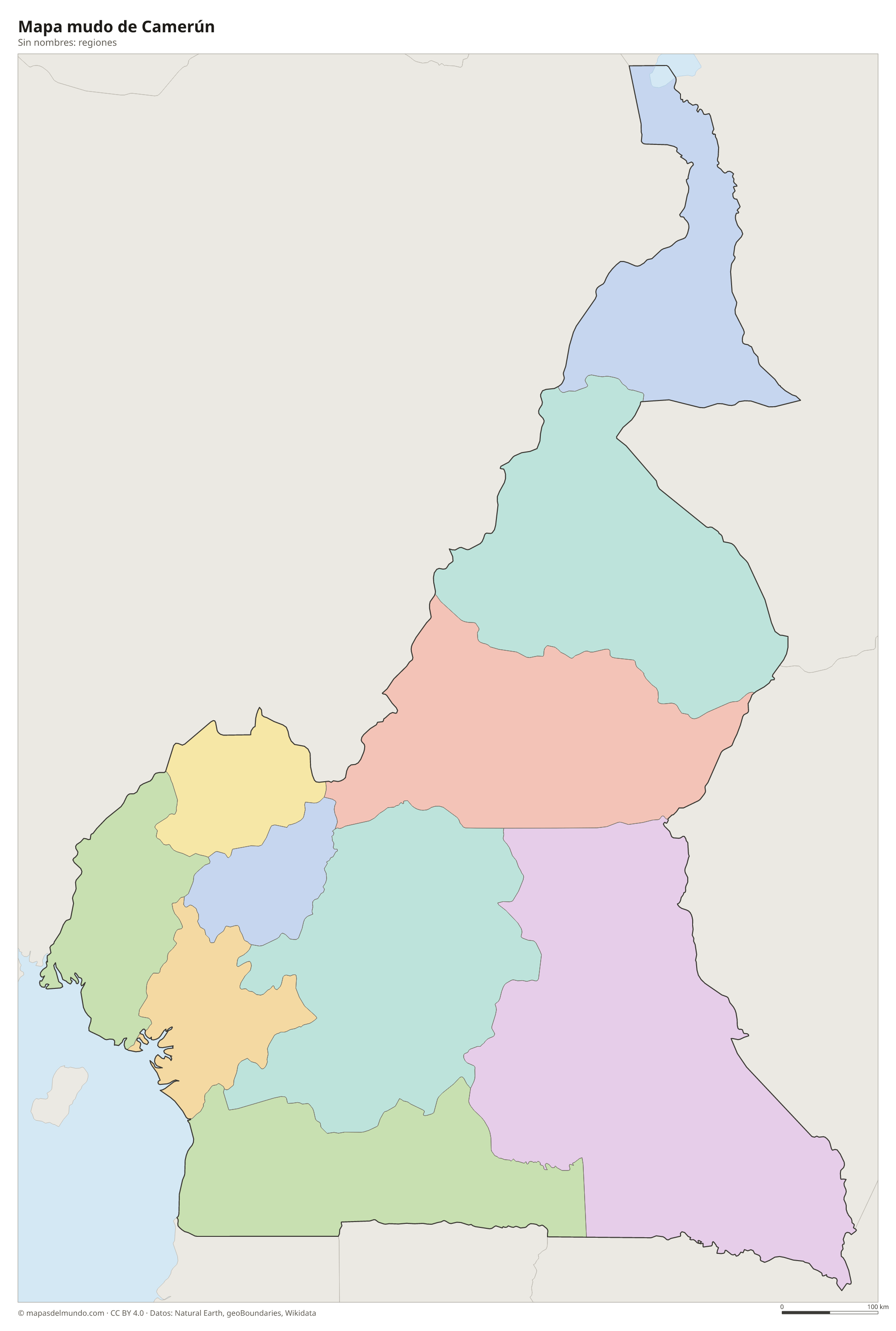 Mapa mudo de Camerún sin nombres