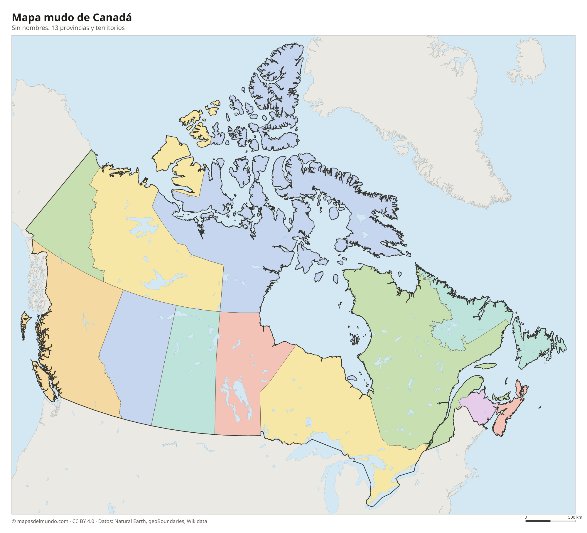 Mapa mudo de Canadá sin nombres
