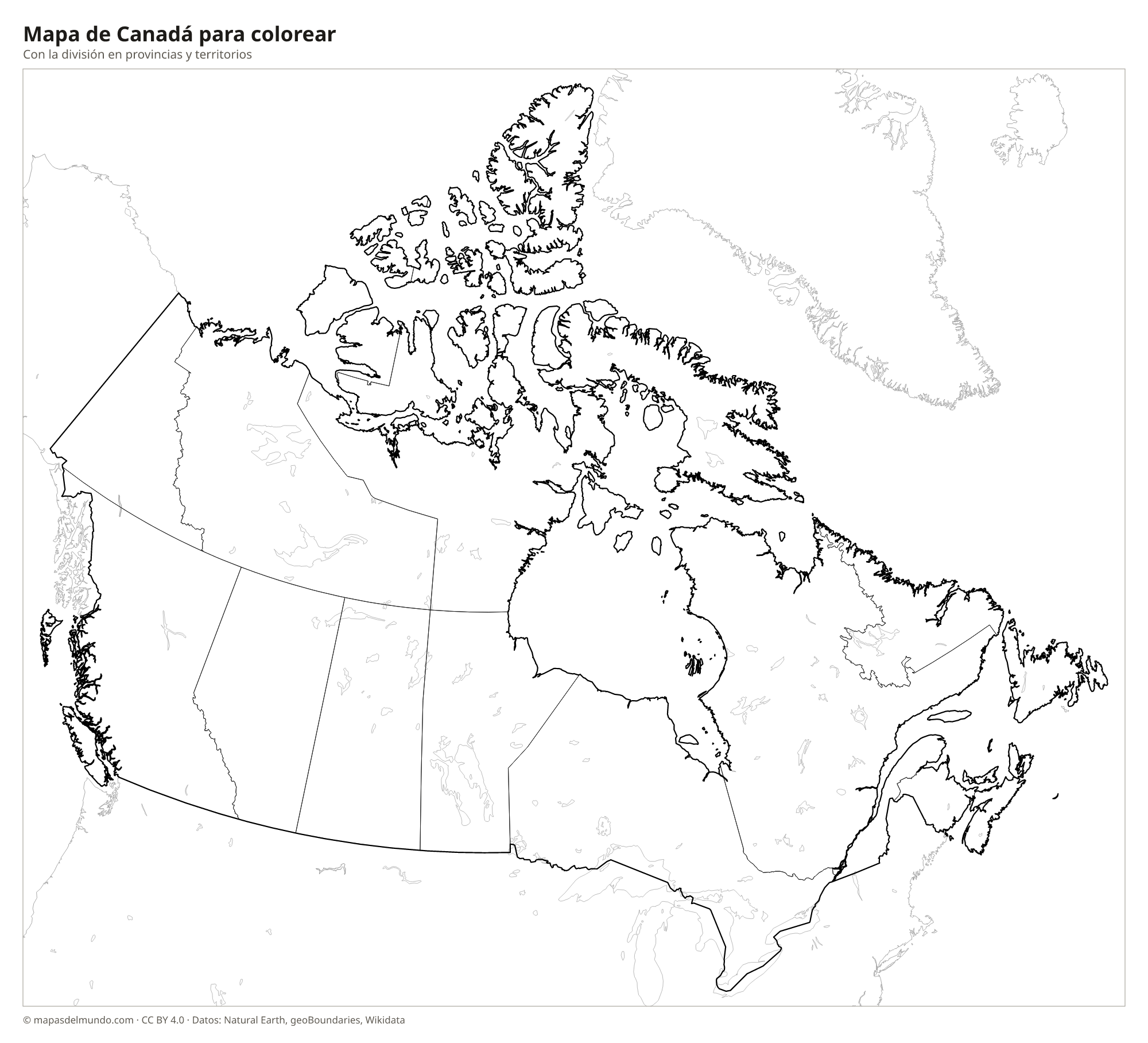 Mapa de Canadá para colorear