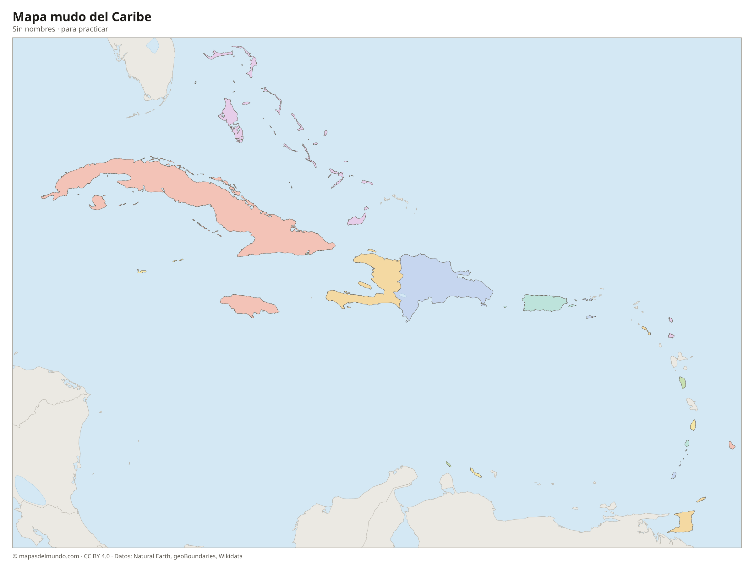 Mapa mudo del el Caribe sin nombres