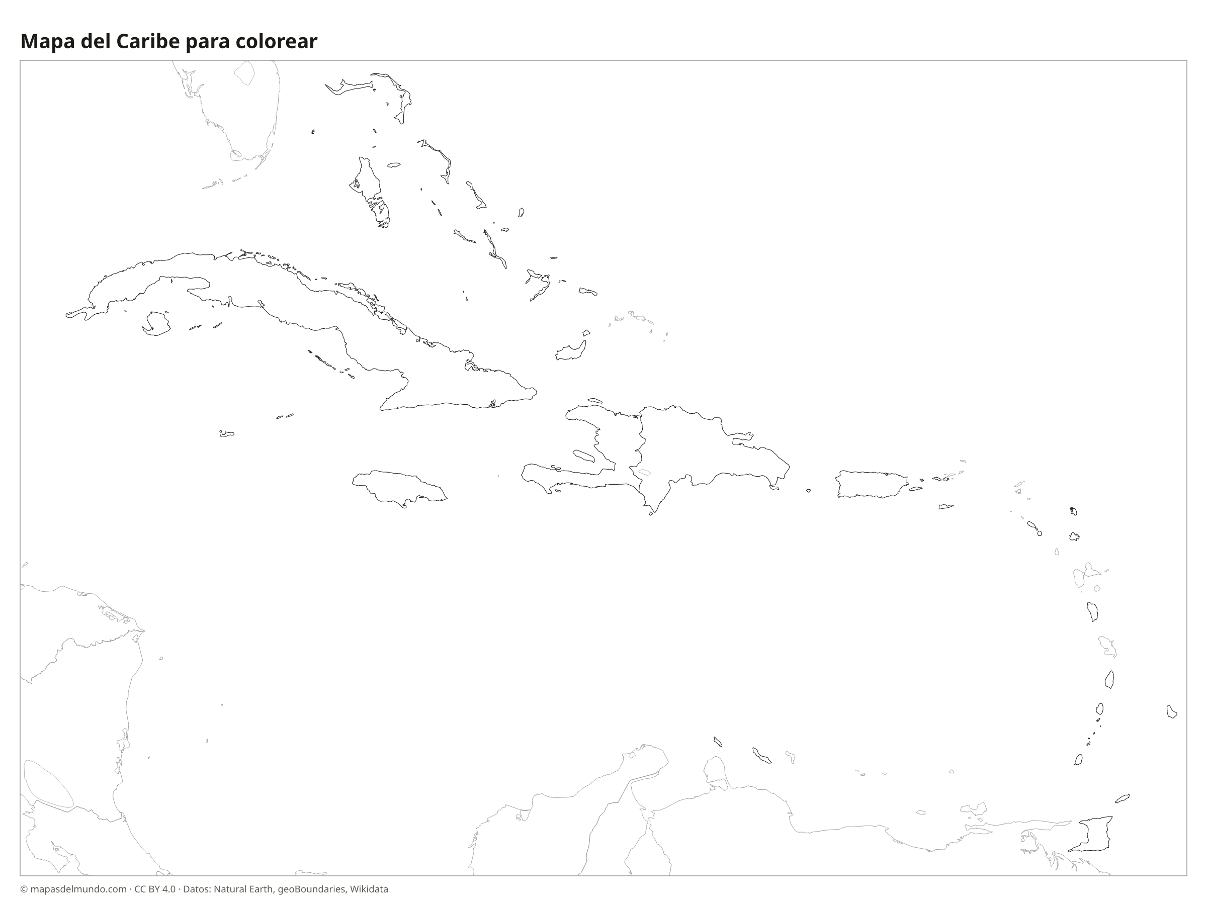 Mapa del el Caribe para colorear