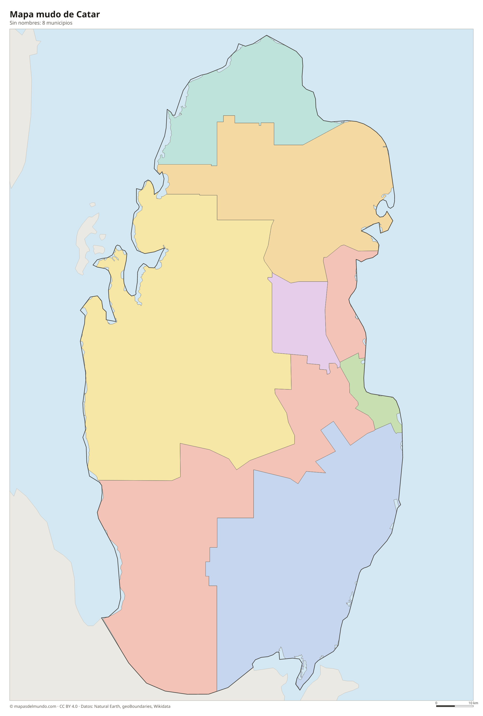 Mapa mudo de Catar sin nombres