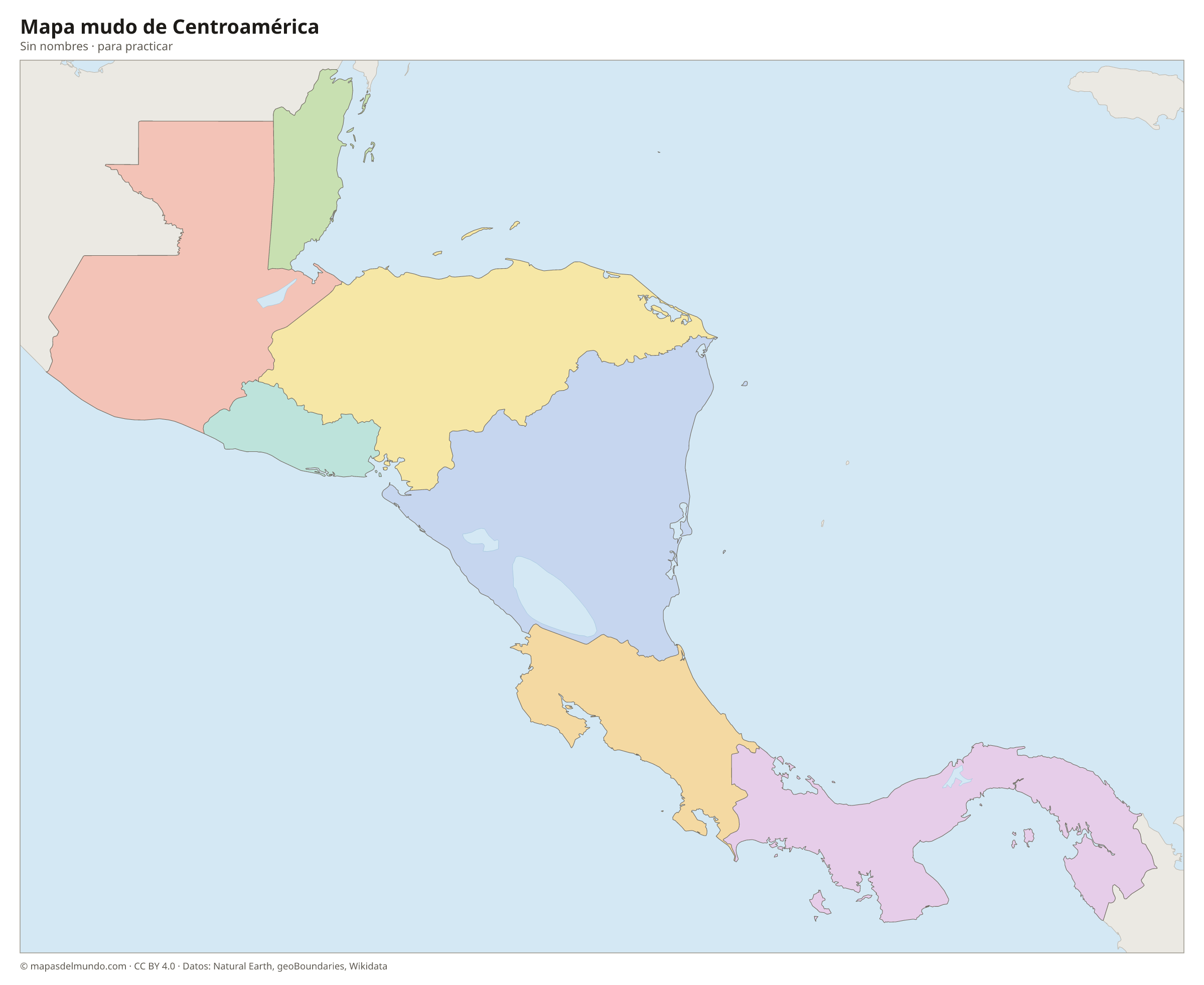 Mapa mudo de Centroamérica sin nombres