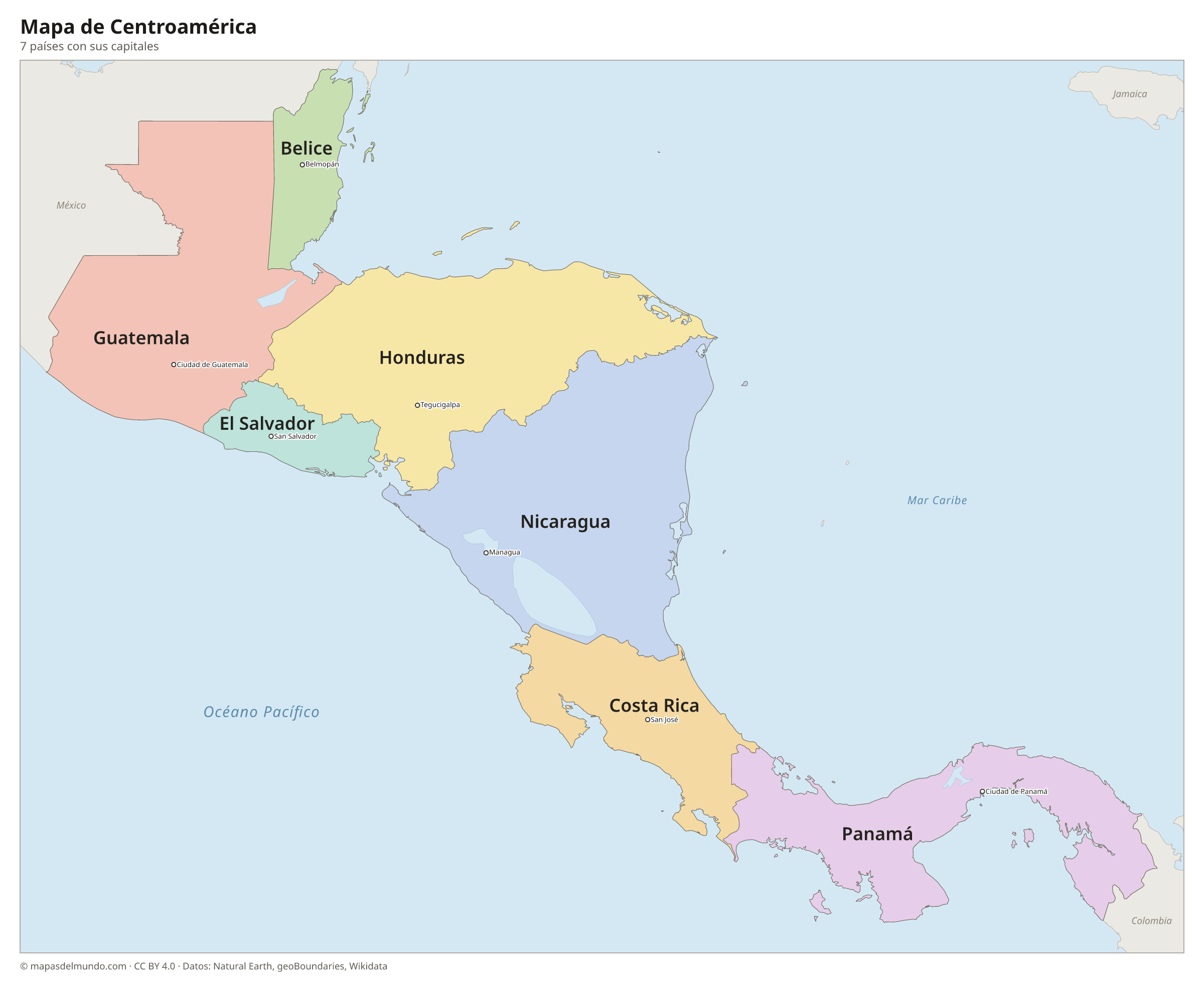 Mapa de Centroamérica con los países y sus capitales