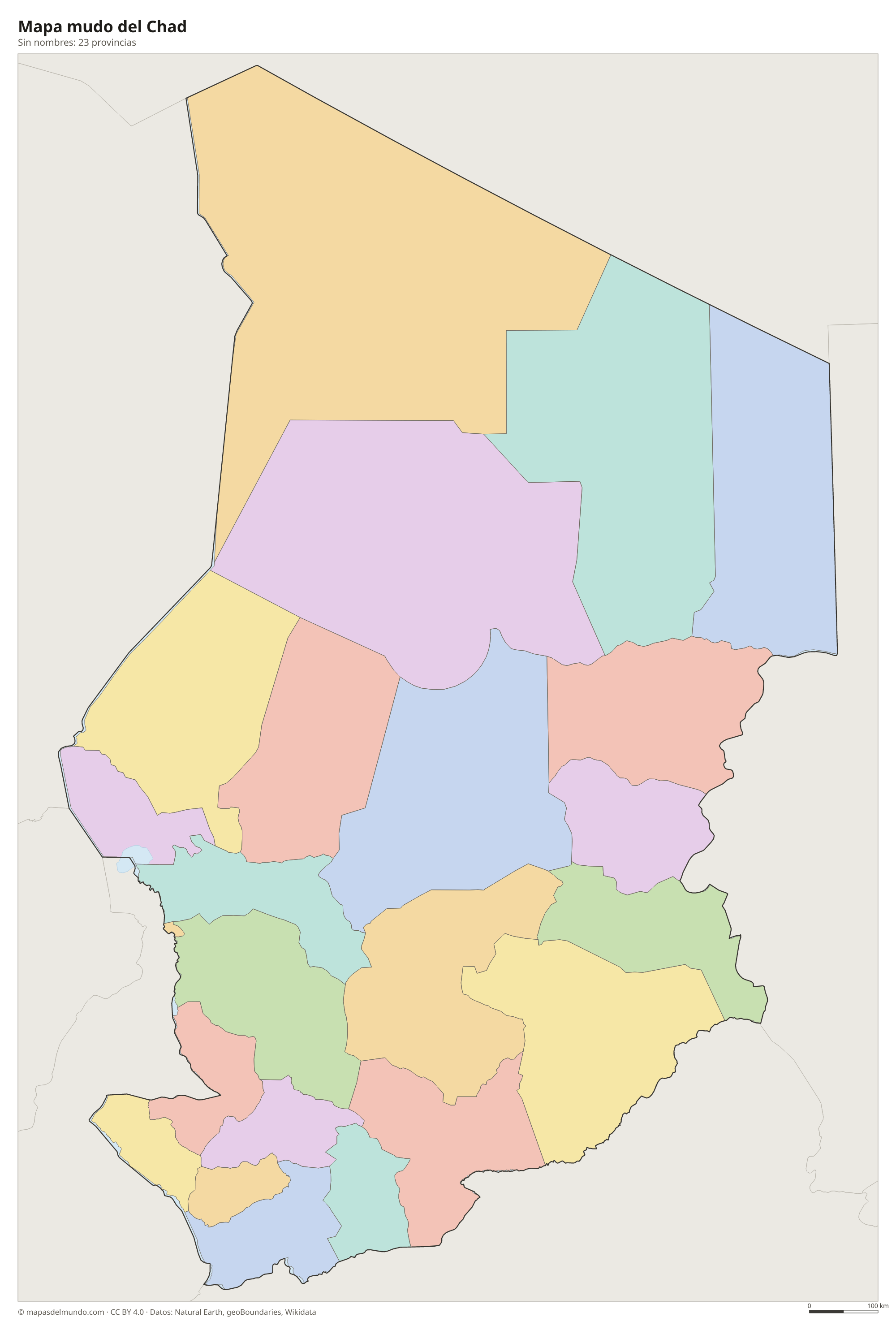 Mapa mudo del Chad sin nombres