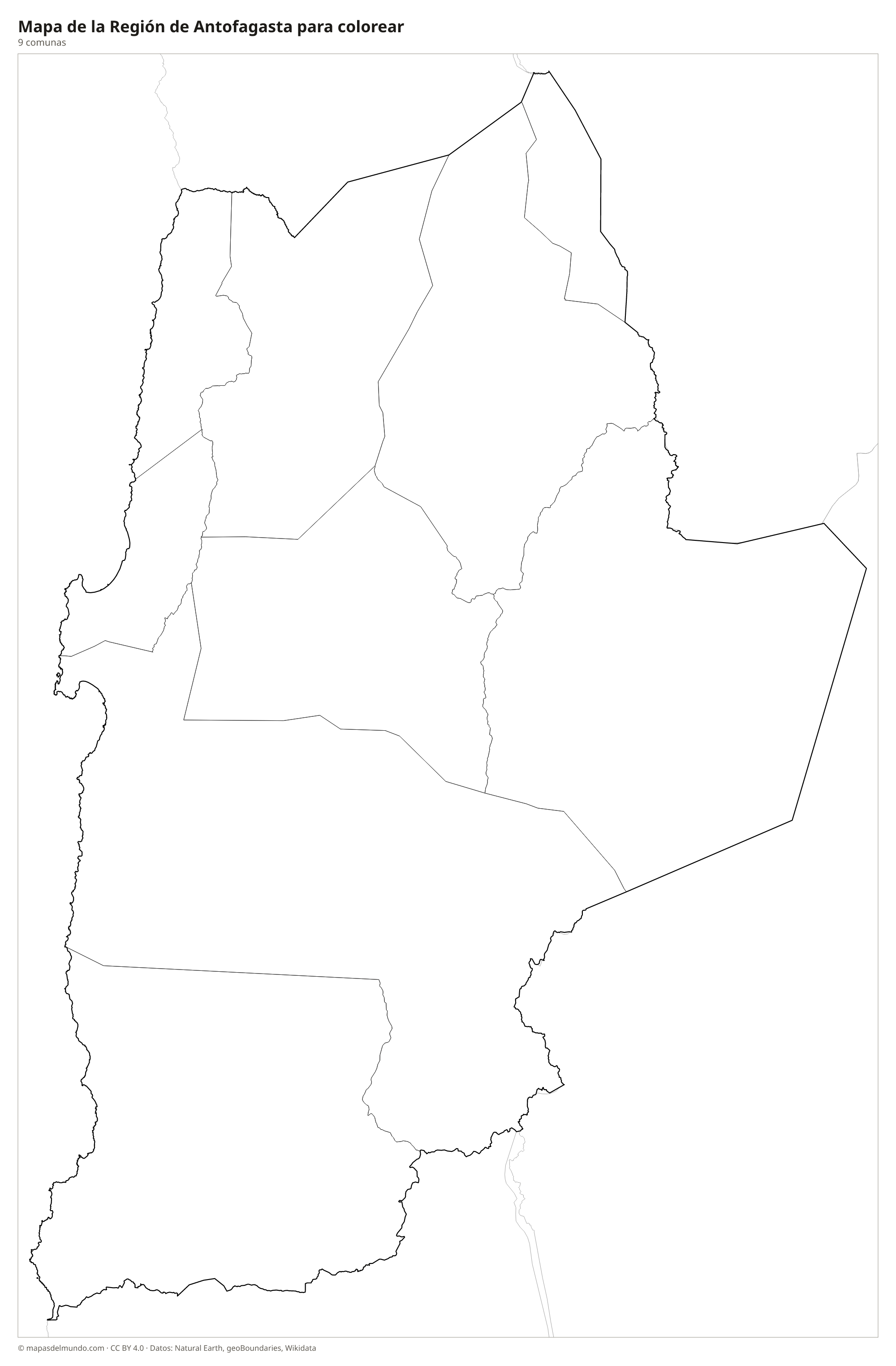 Mapa de la Región de Antofagasta para colorear