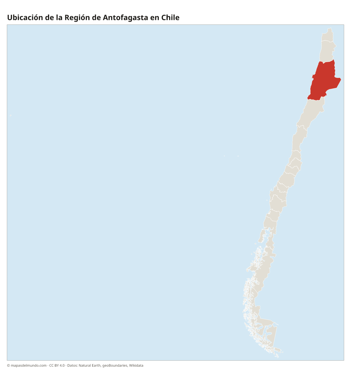 Ubicación de la Región de Antofagasta en el mapa de Chile