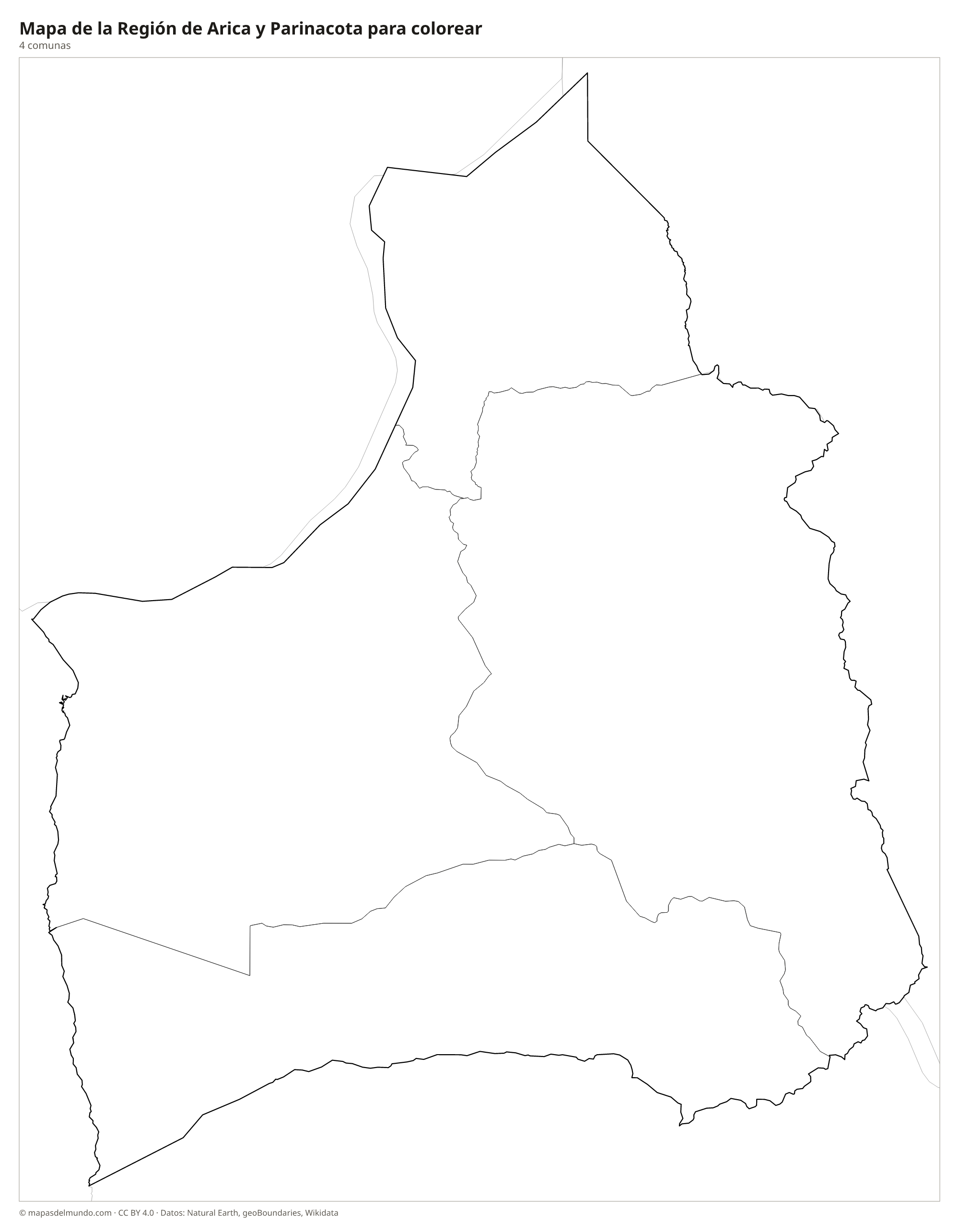 Mapa de la Región de Arica y Parinacota para colorear