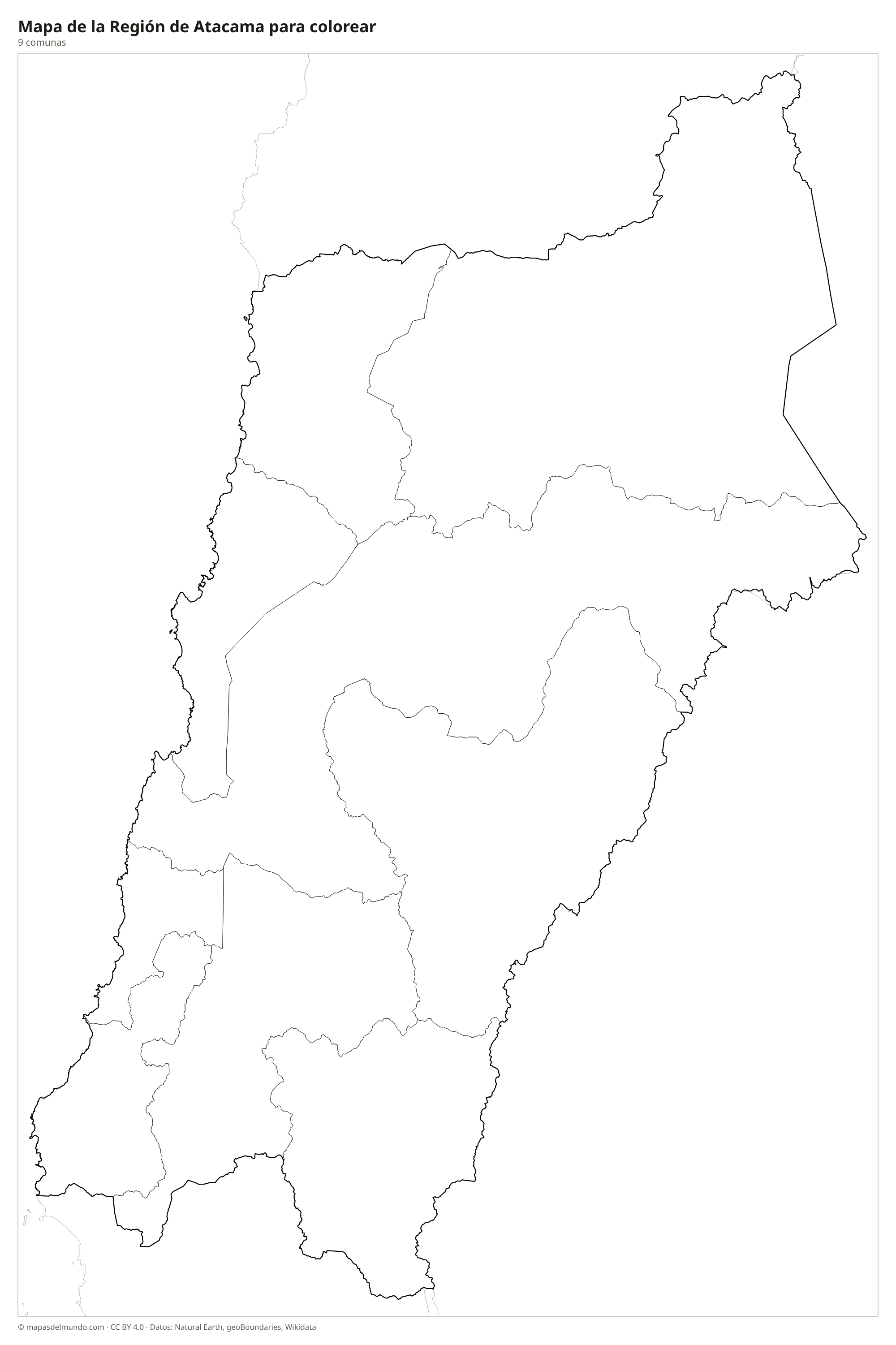 Mapa de la Región de Atacama para colorear