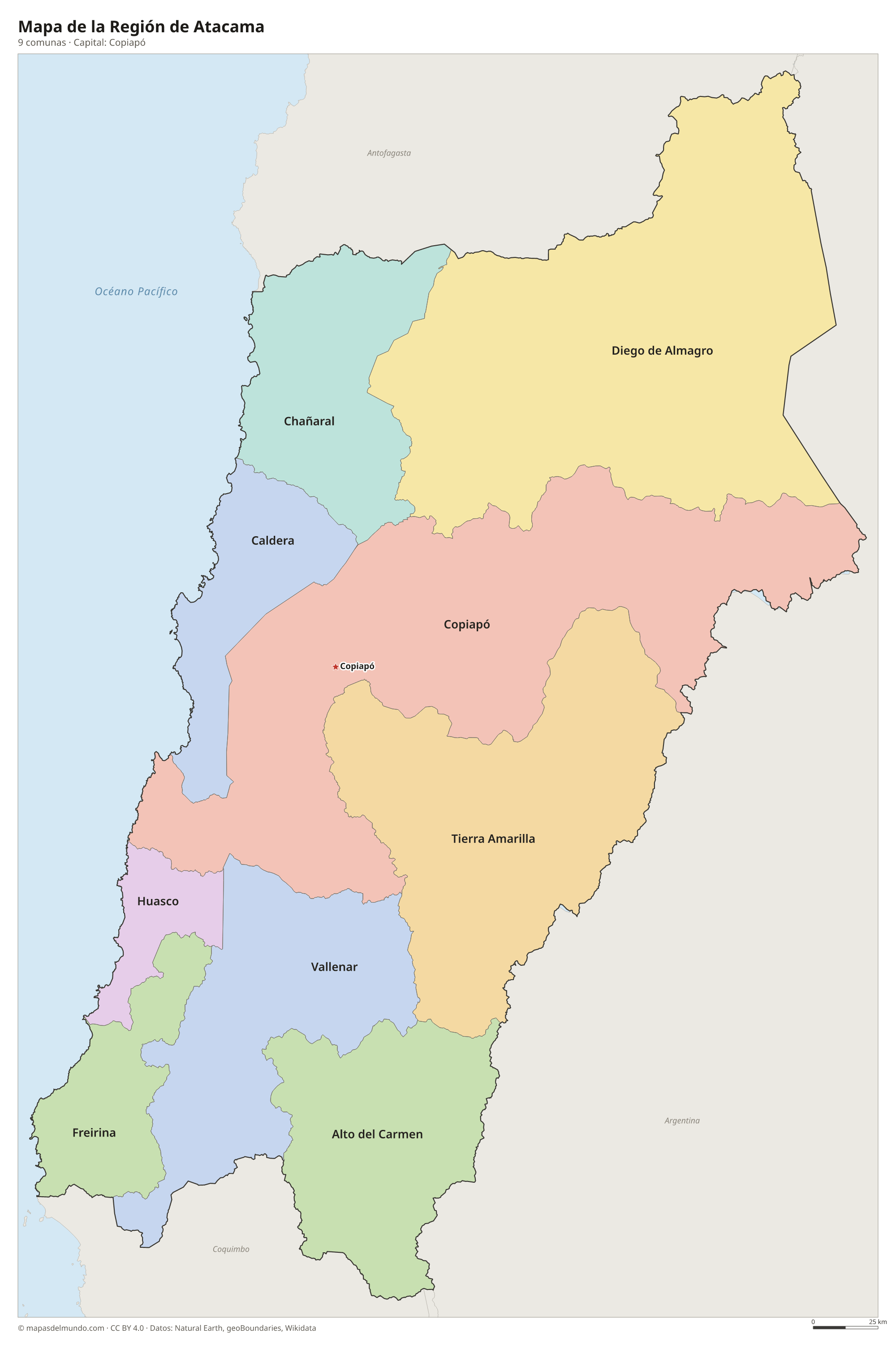 Mapa de la Región de Atacama con sus 9 comunas