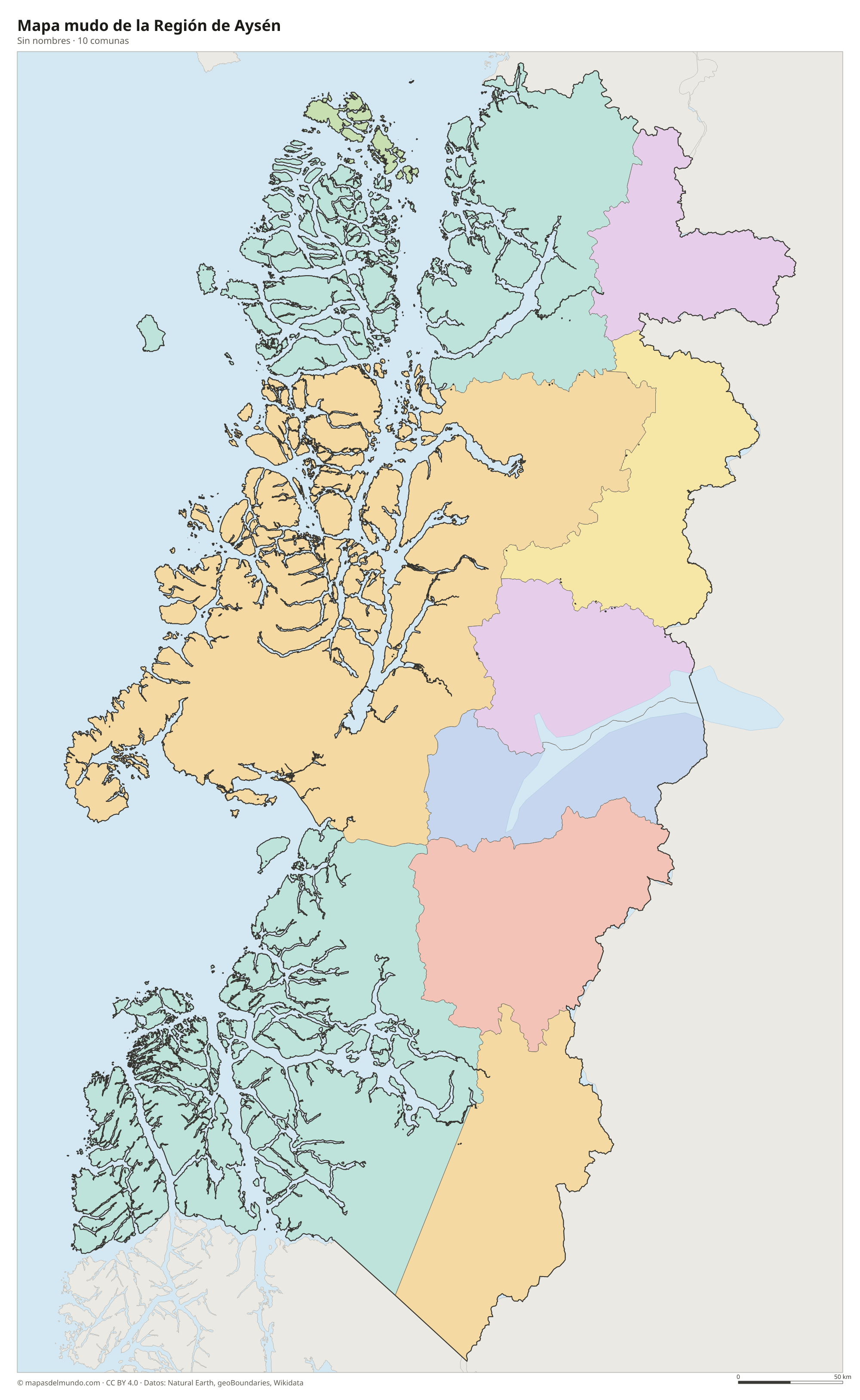 Mapa mudo de la Región de Aysén