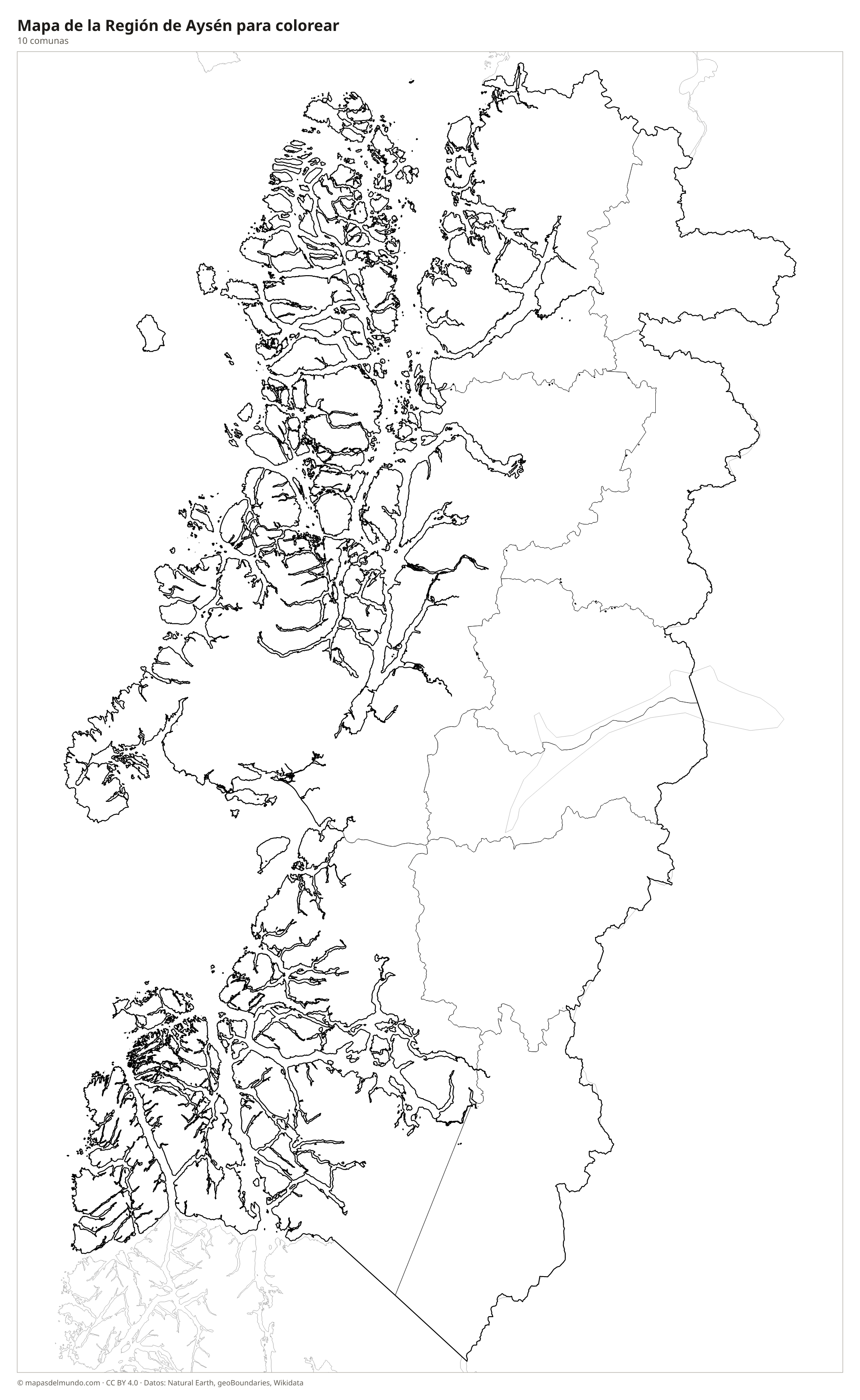 Mapa de la Región de Aysén para colorear
