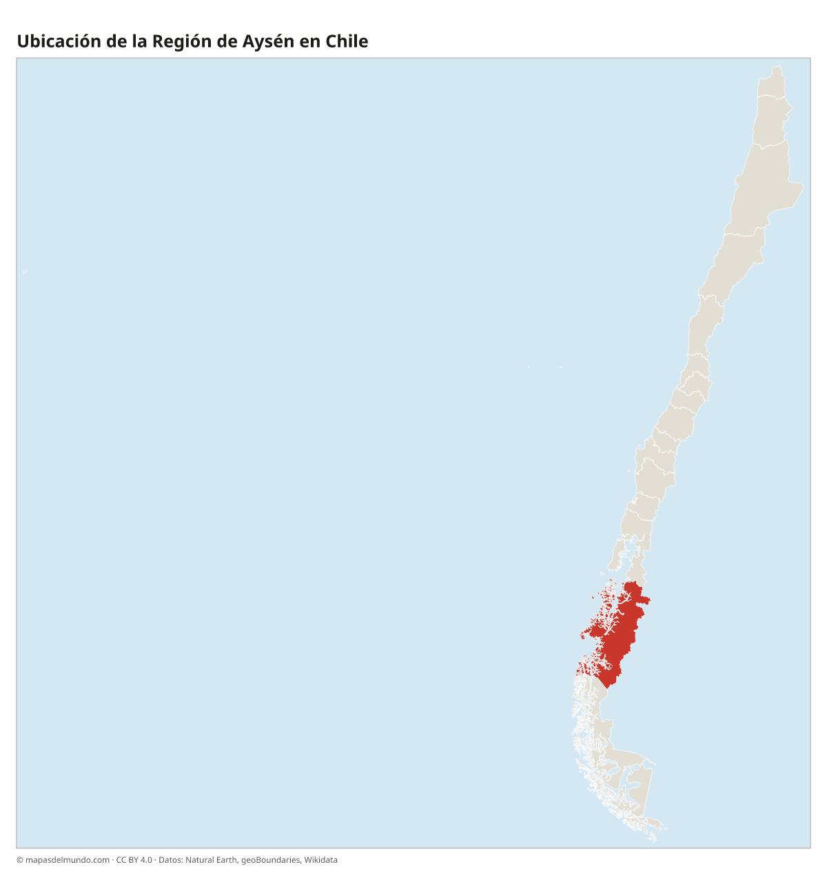 Ubicación de la Región de Aysén en el mapa de Chile