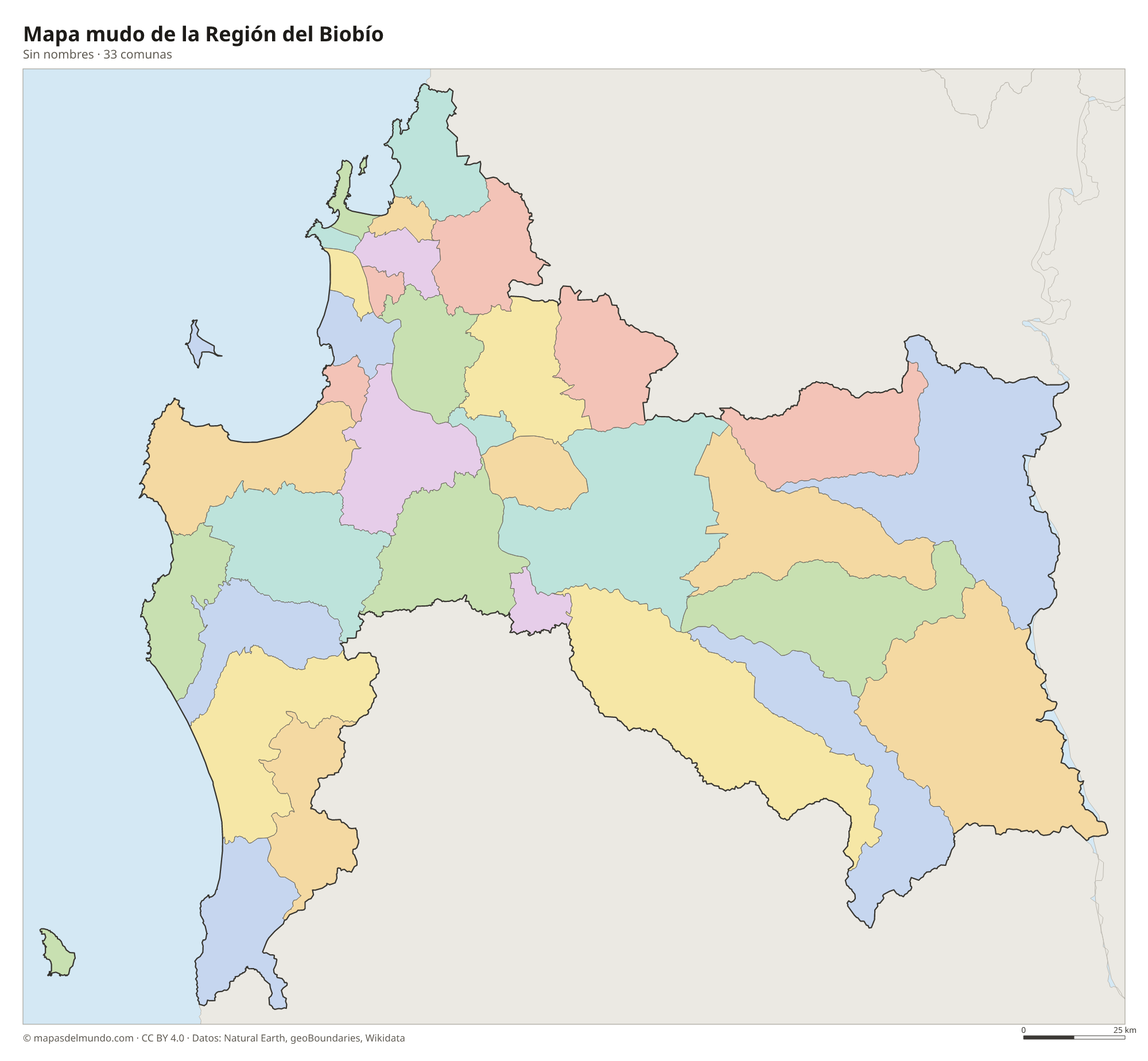 Mapa mudo de la Región del Biobío