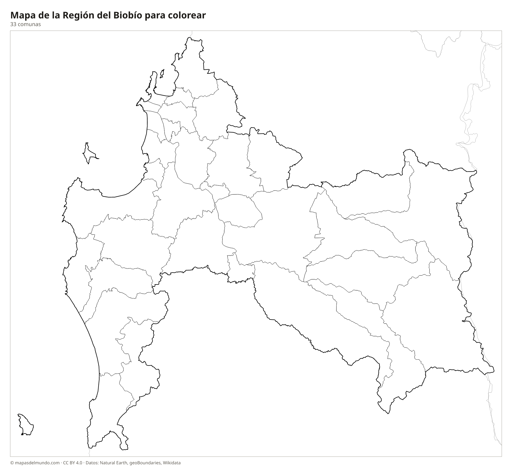 Mapa de la Región del Biobío para colorear