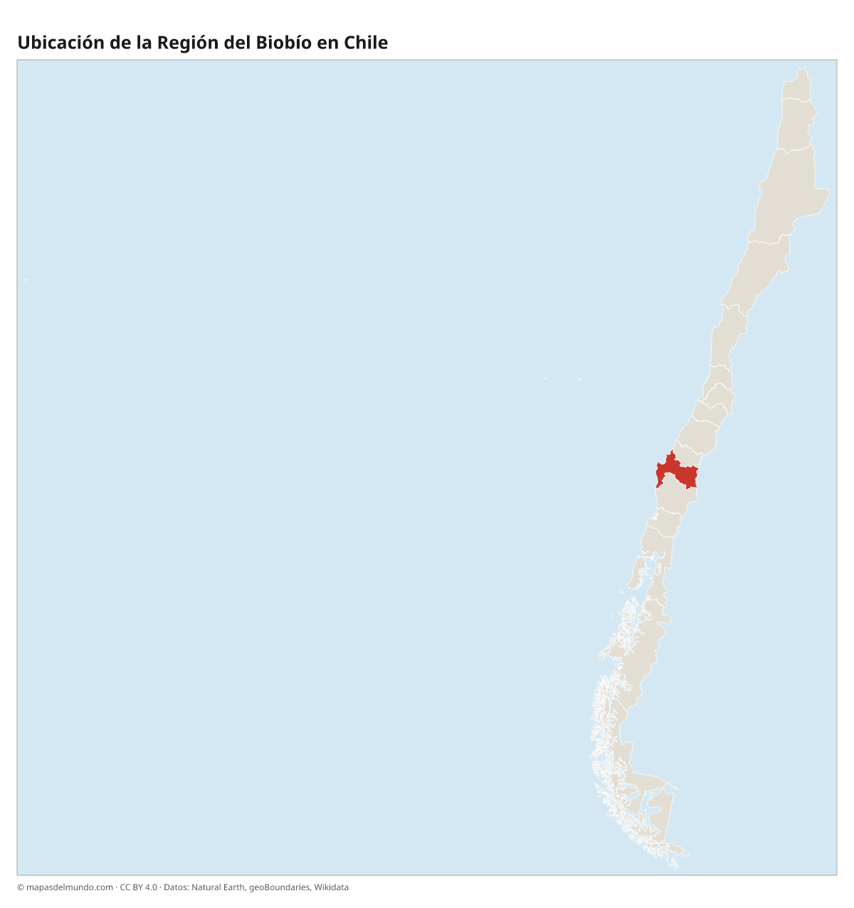 Ubicación de la Región del Biobío en el mapa de Chile