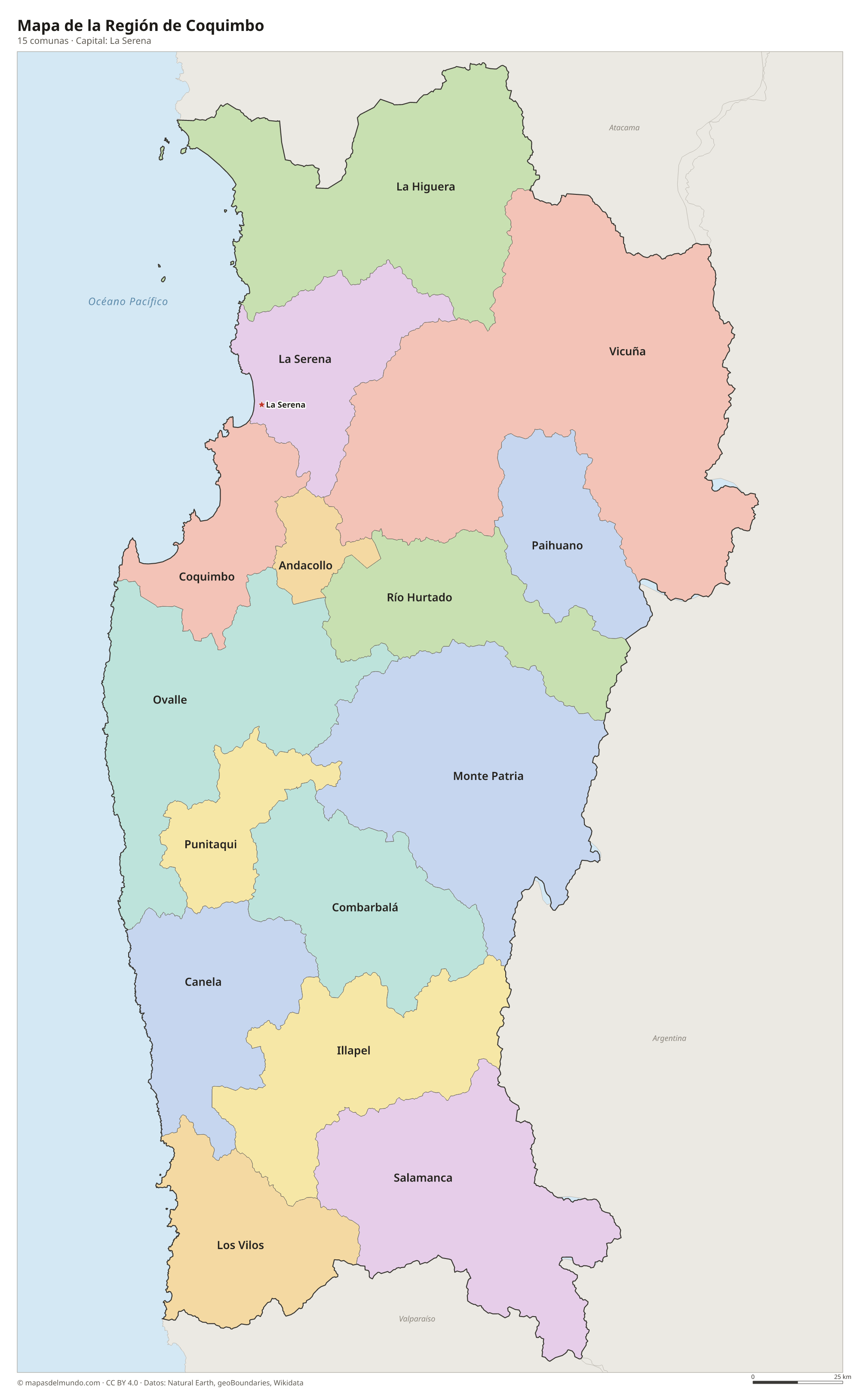 Mapa de la Región de Coquimbo con sus 15 comunas