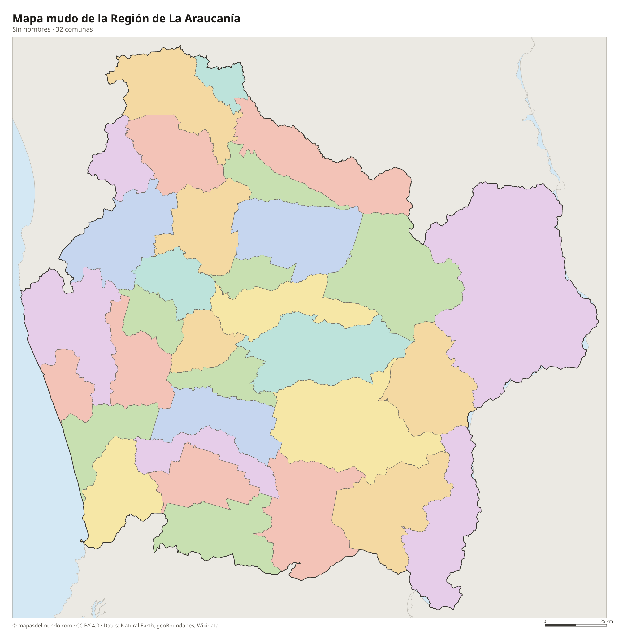Mapa mudo de la Región de La Araucanía