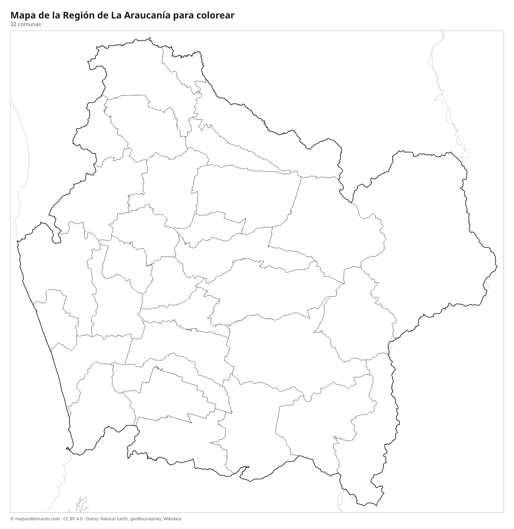 Mapa de la Región de La Araucanía para colorear