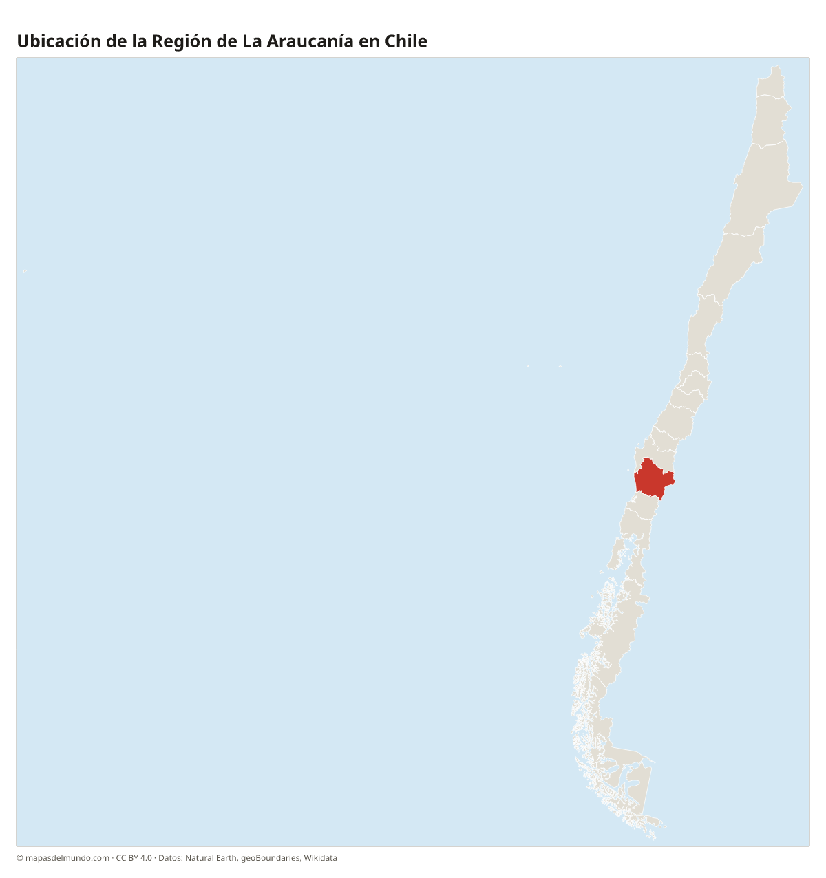Ubicación de la Región de La Araucanía en el mapa de Chile
