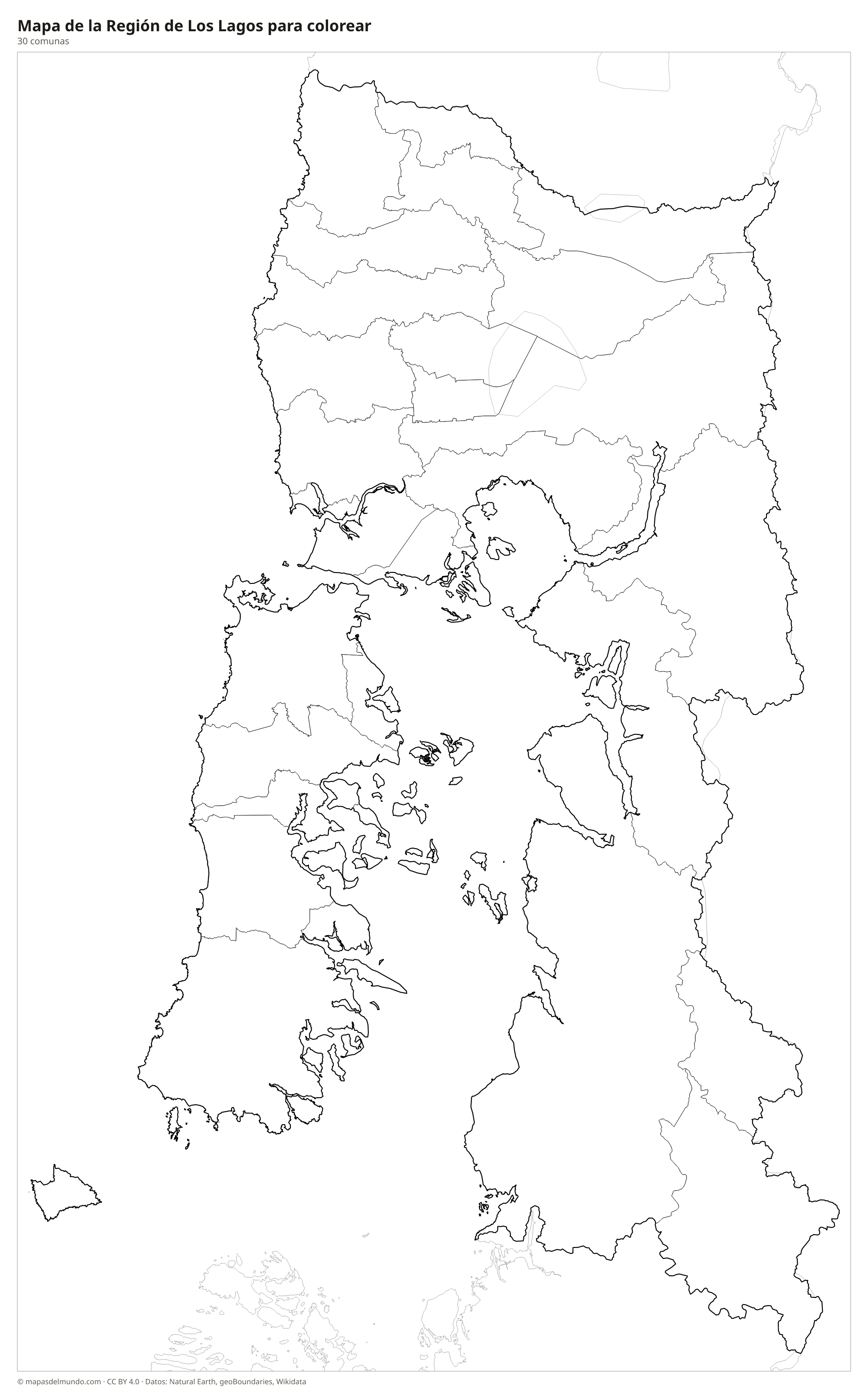 Mapa de la Región de Los Lagos para colorear