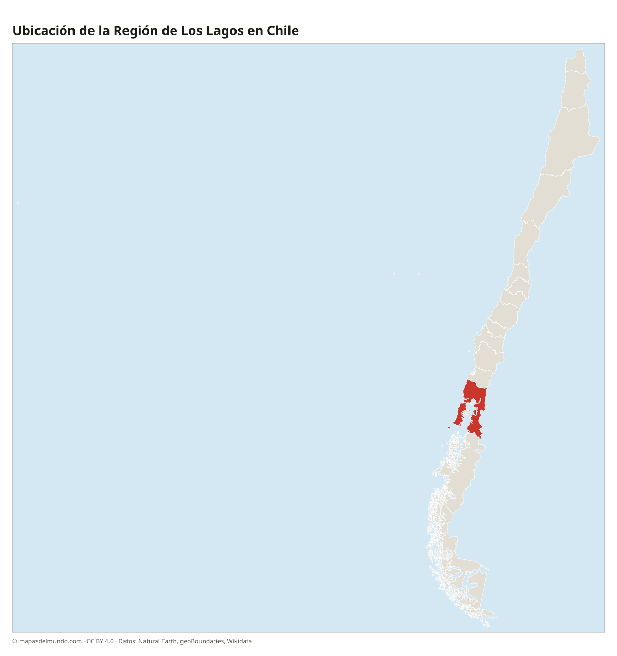 Ubicación de la Región de Los Lagos en el mapa de Chile