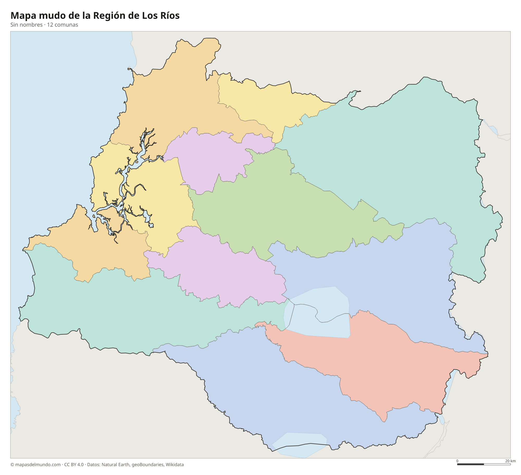 Mapa mudo de la Región de Los Ríos