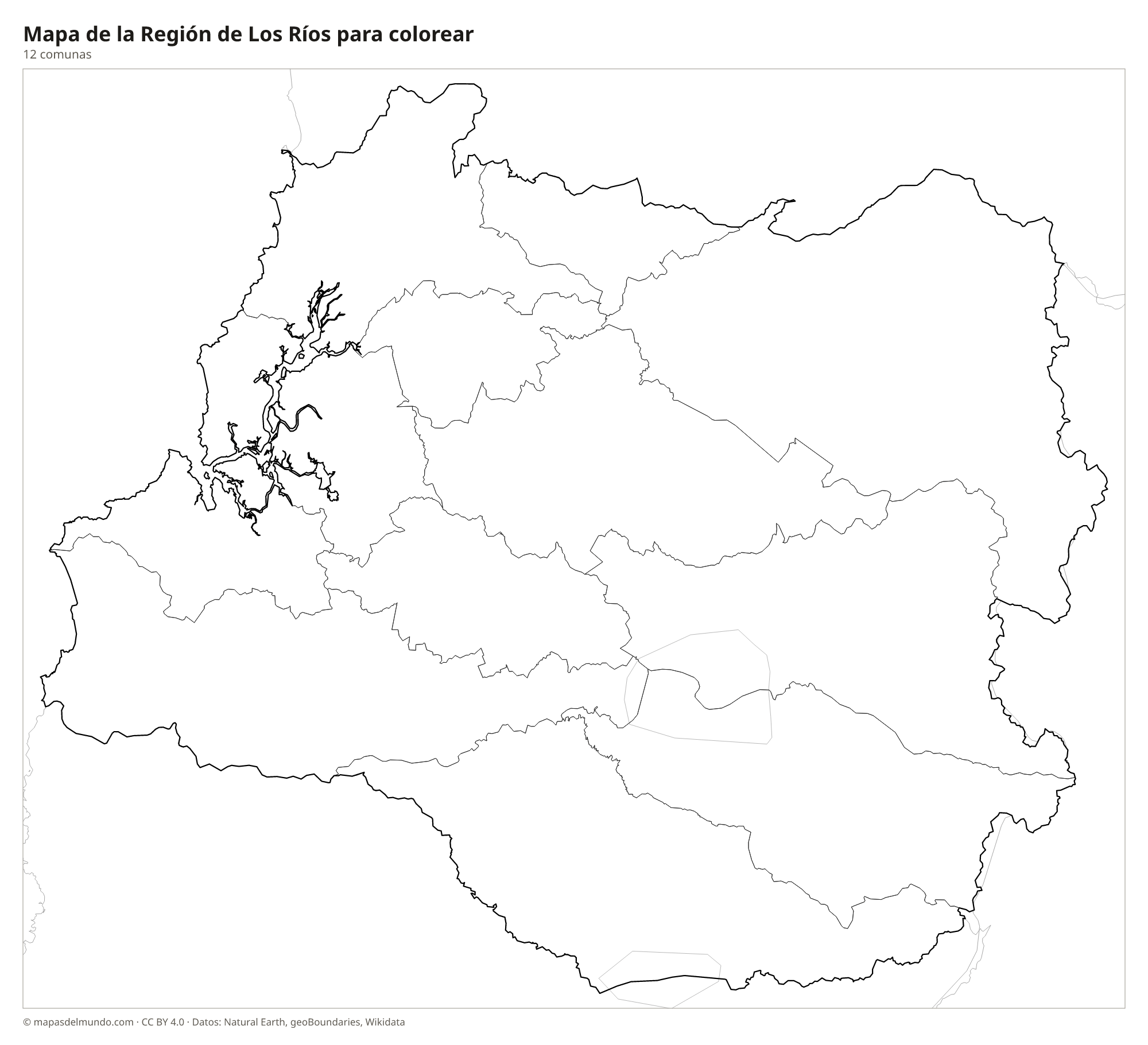 Mapa de la Región de Los Ríos para colorear