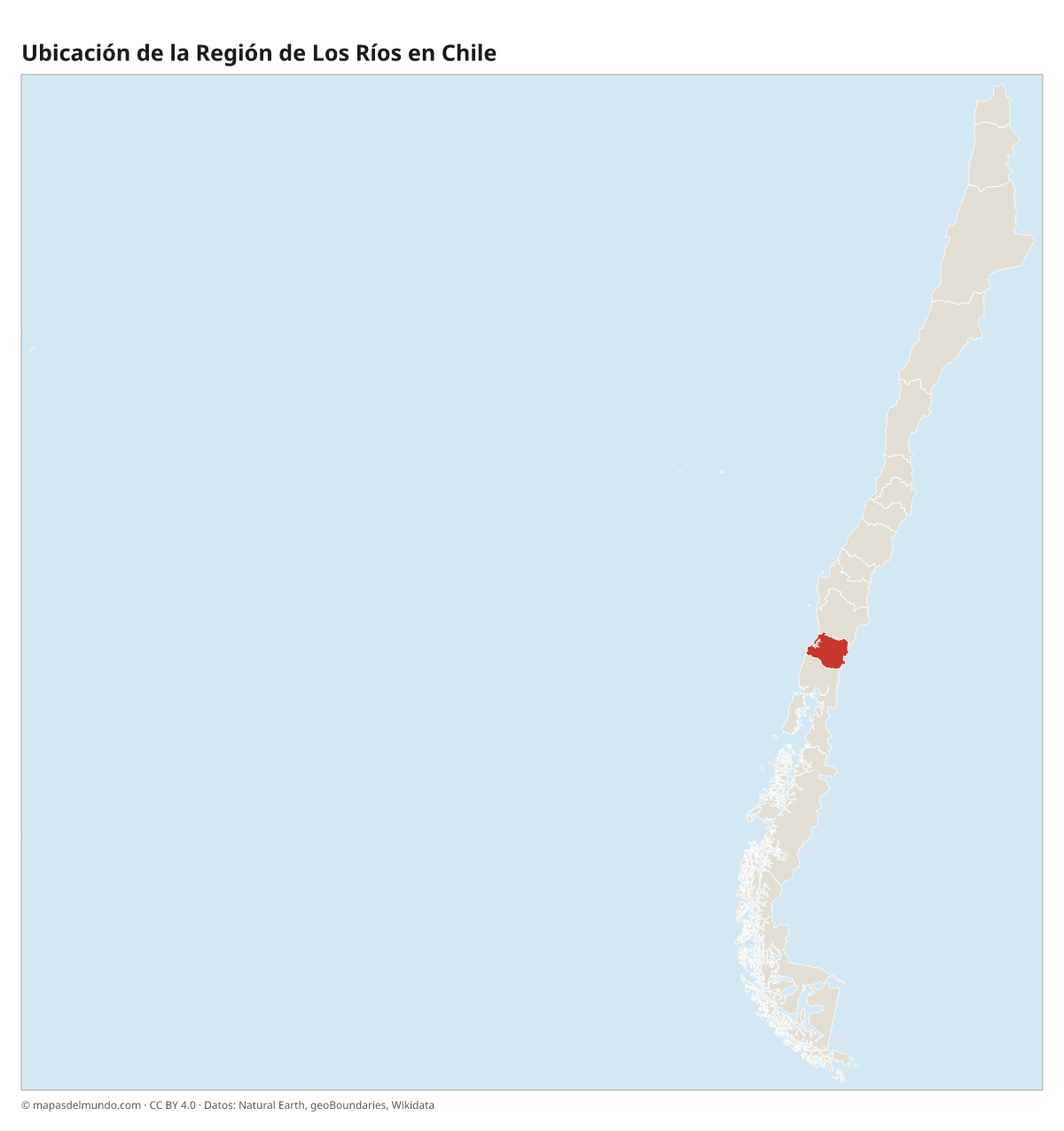 Ubicación de la Región de Los Ríos en el mapa de Chile