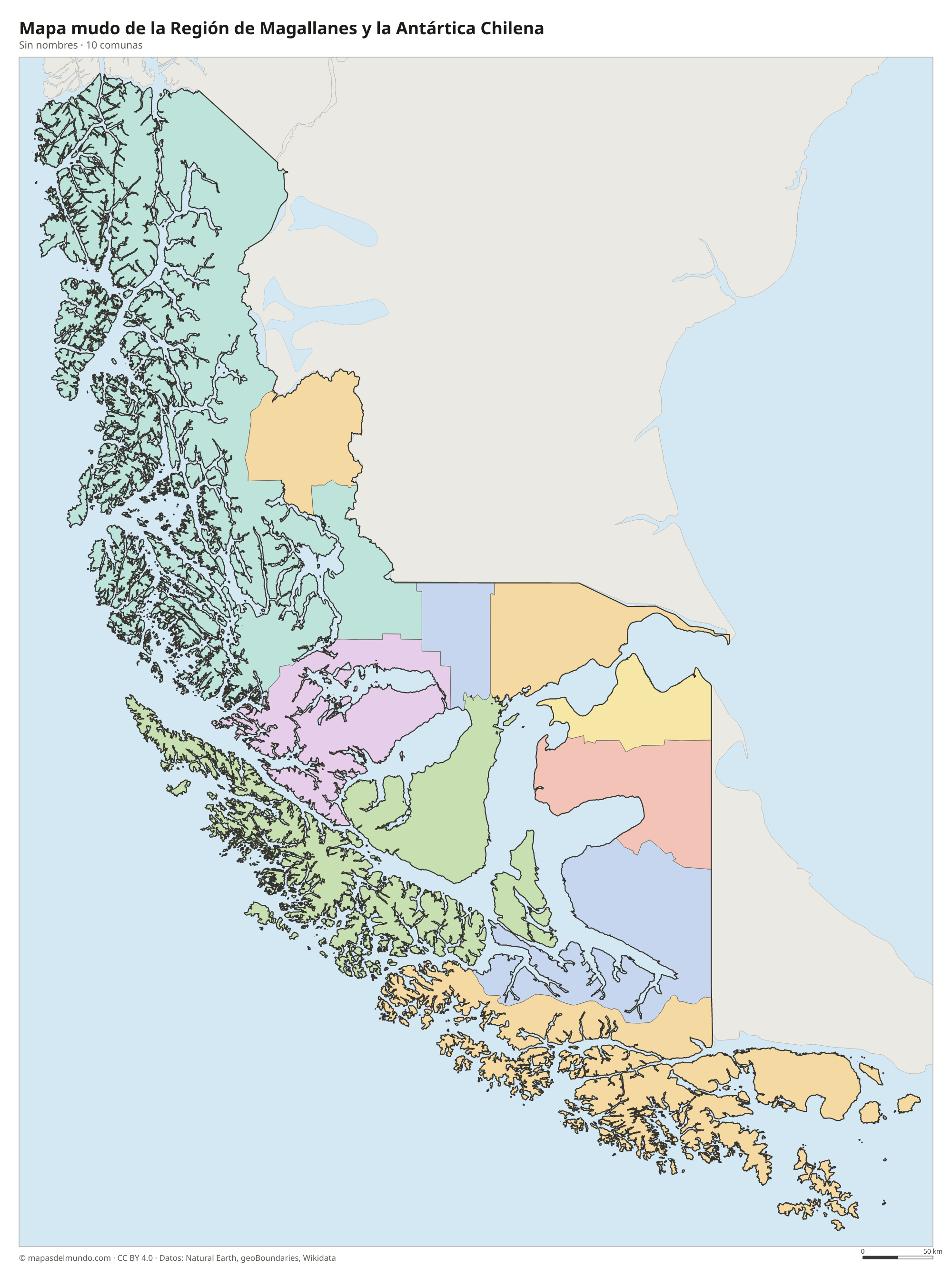 Mapa mudo de la Región de Magallanes y la Antártica Chilena