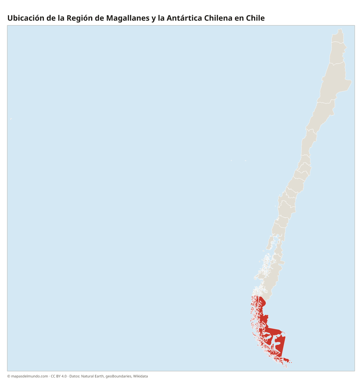 Ubicación de la Región de Magallanes y la Antártica Chilena en el mapa de Chile