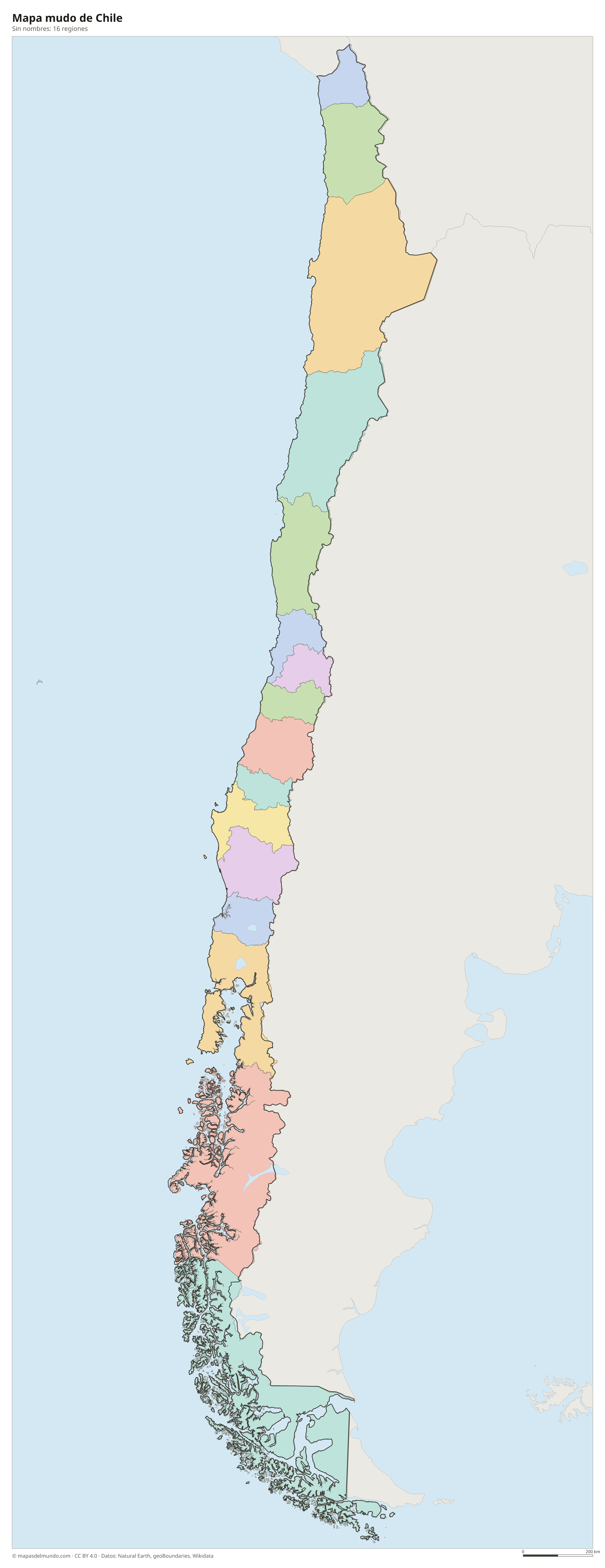 Mapa mudo de Chile sin nombres