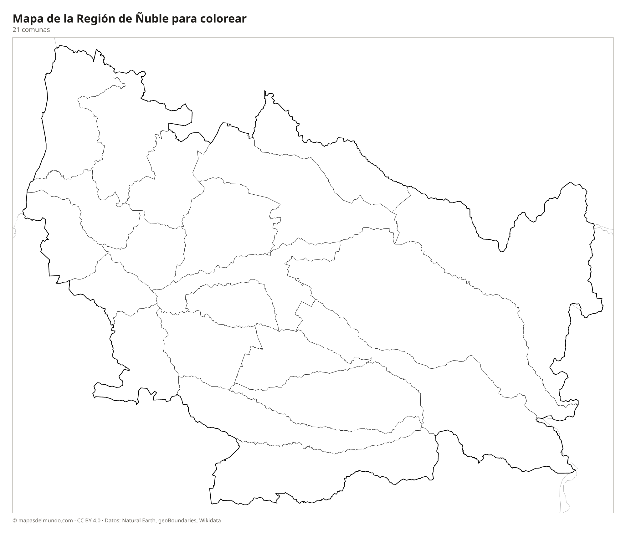 Mapa de la Región de Ñuble para colorear