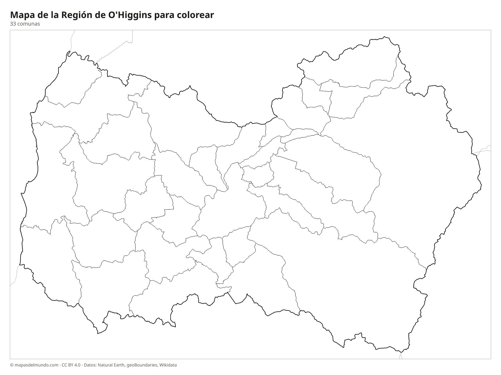 Mapa de la Región de O'Higgins para colorear