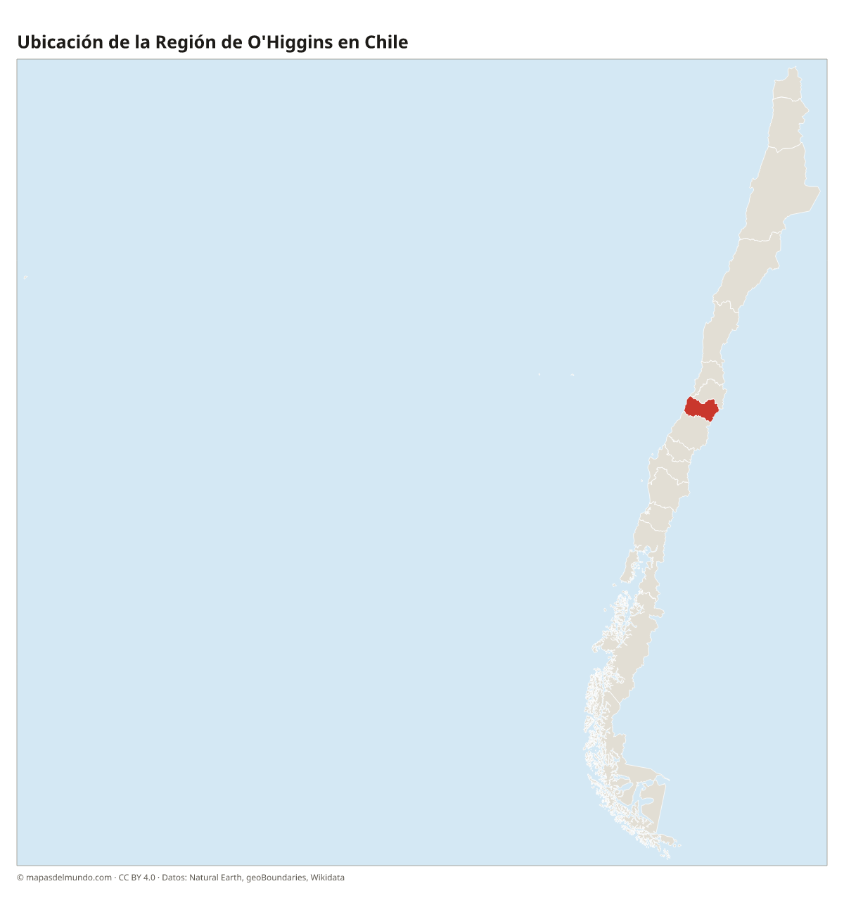 Ubicación de la Región de O'Higgins en el mapa de Chile