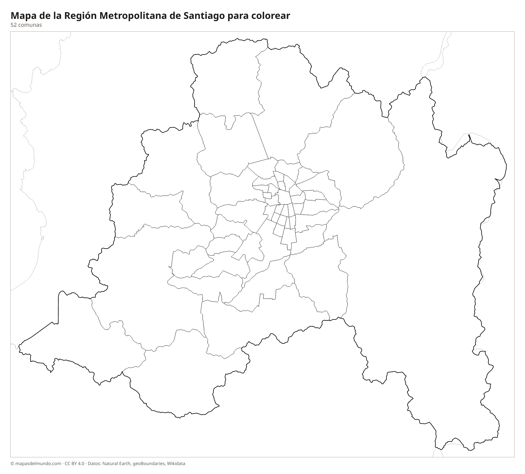 Mapa de la Región Metropolitana de Santiago para colorear