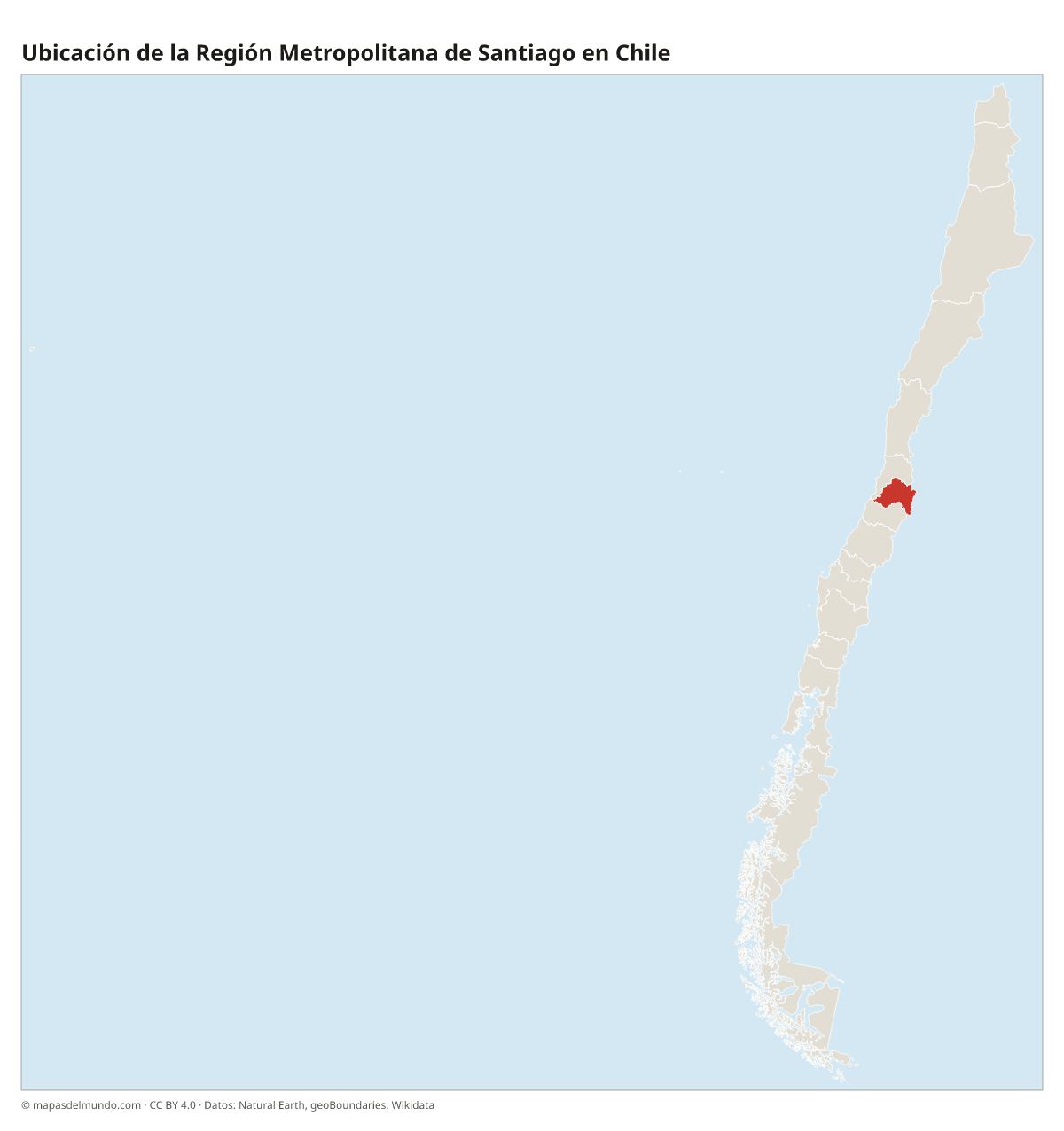 Ubicación de la Región Metropolitana de Santiago en el mapa de Chile