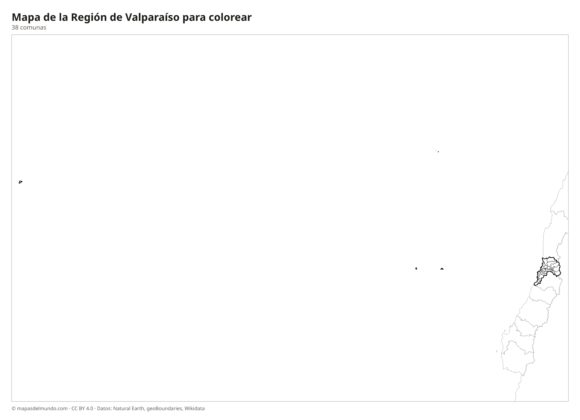 Mapa de la Región de Valparaíso para colorear