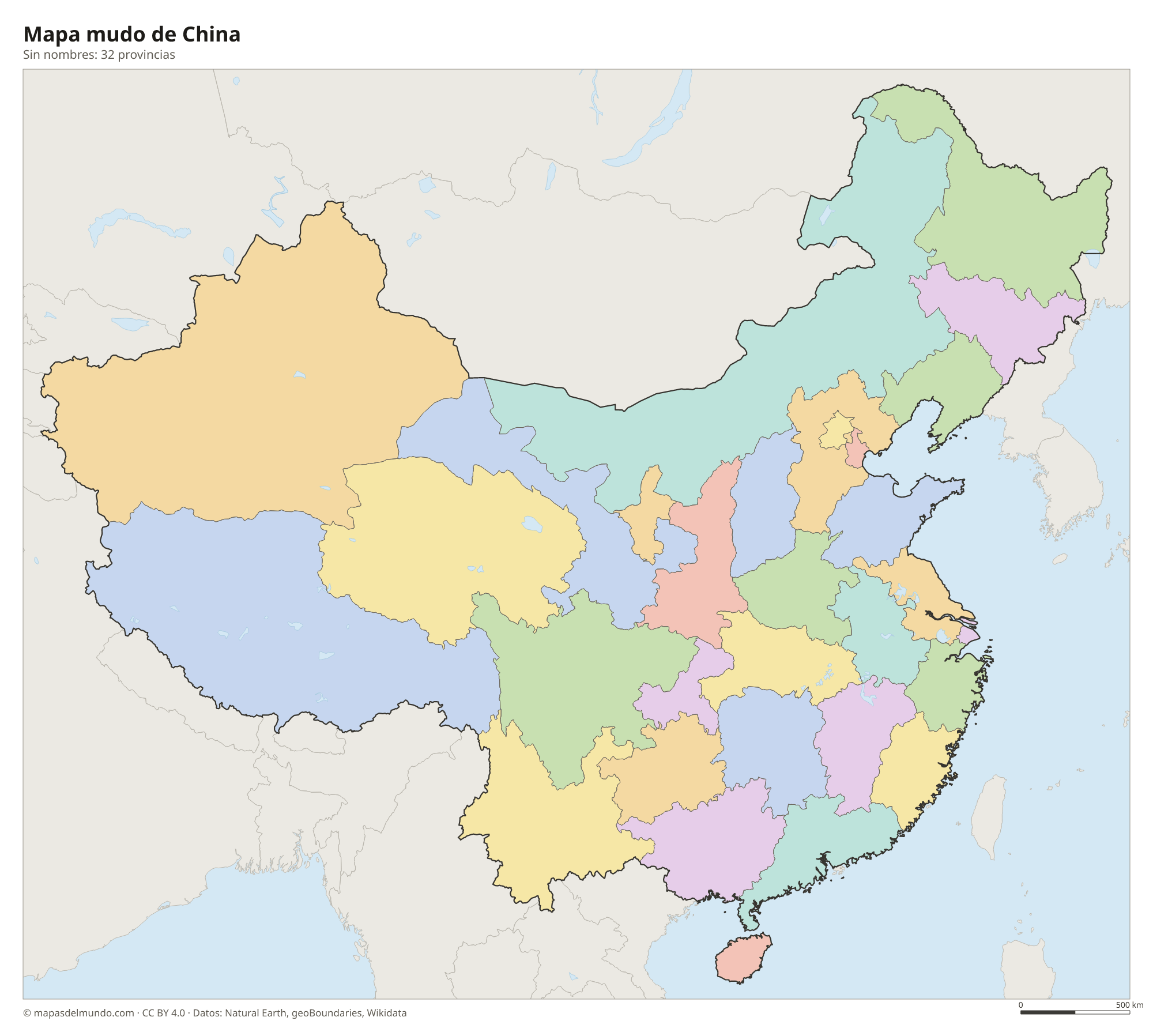 Mapa mudo de China sin nombres