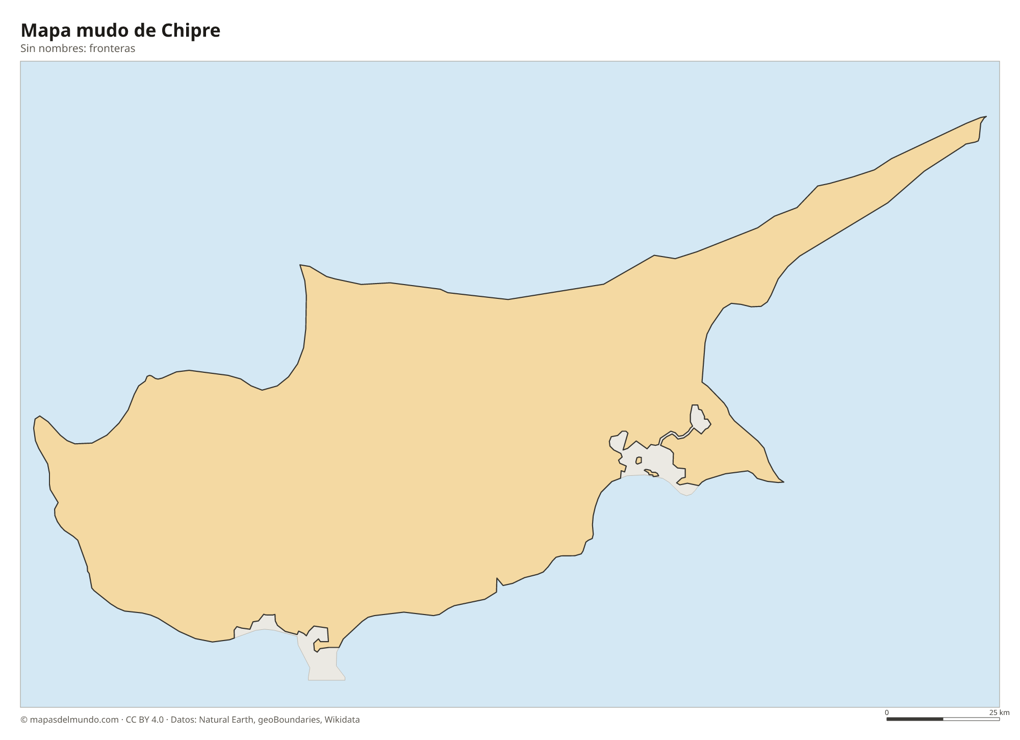 Mapa mudo de Chipre sin nombres